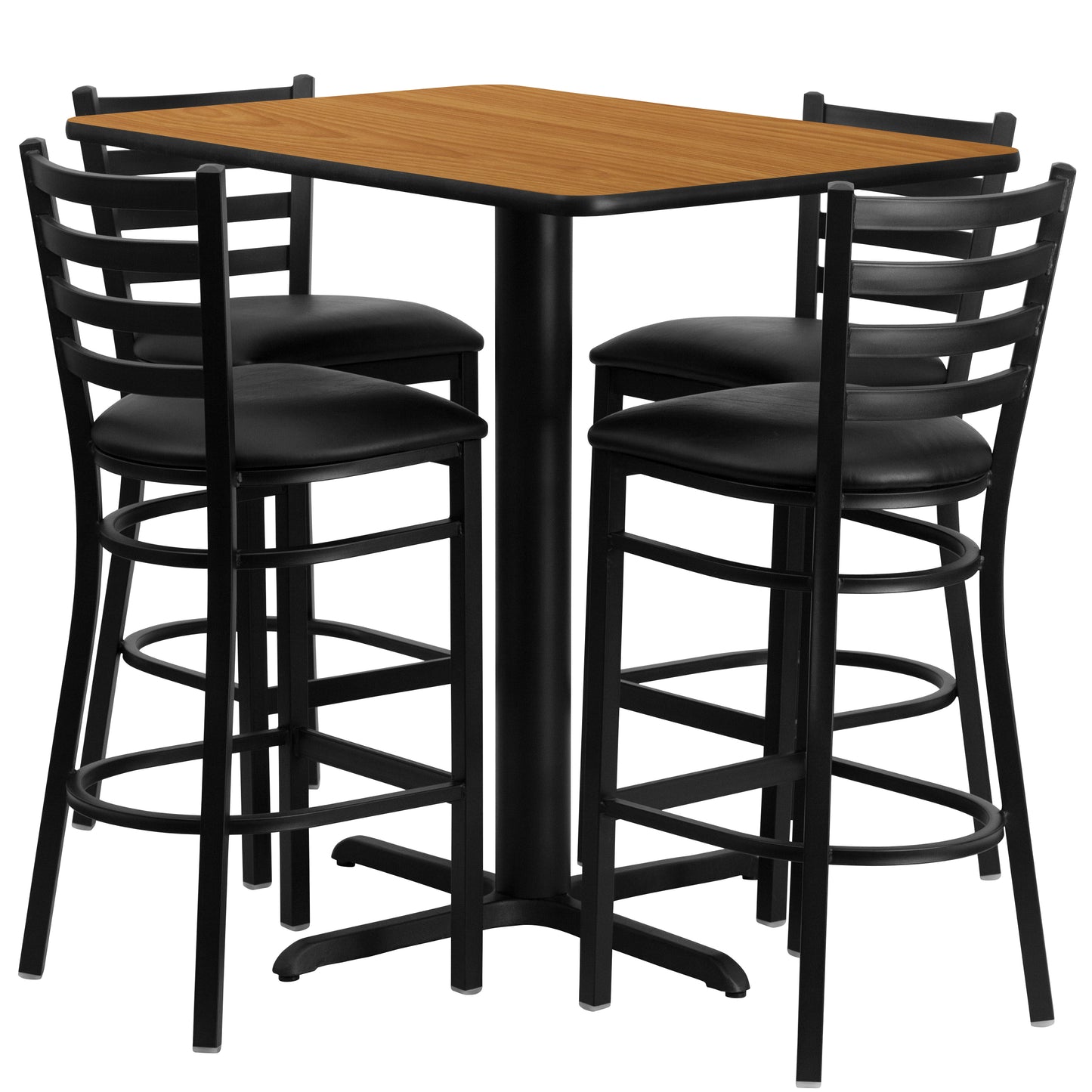 Carlton 24''W x 42''L Rectangular Natural Laminate Table Set with 4 Ladder Back Metal Barstools - Black Vinyl Seat Natural Top/Black Vinyl Seat HDBF1019-GG