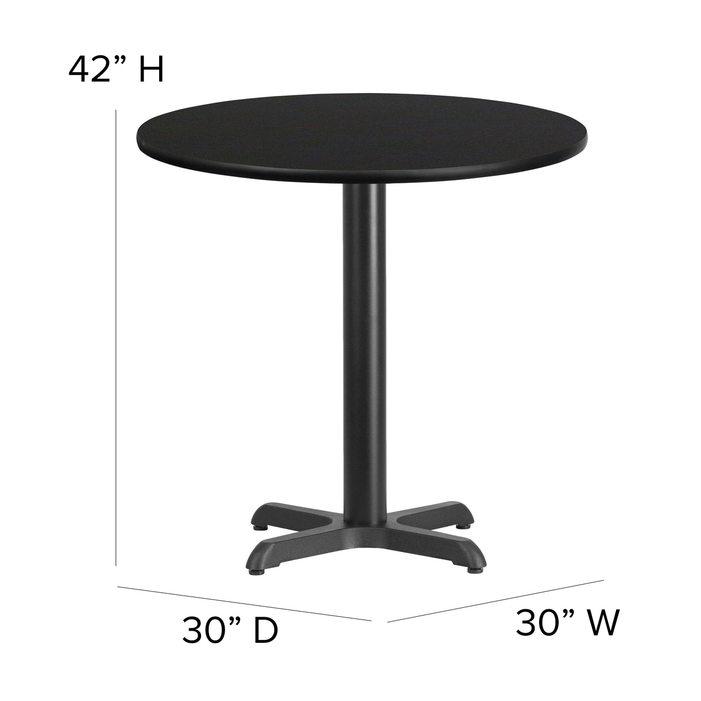 Carlton 30'' Round Black Laminate Table Set with X-Base and 4 Ladder Back Metal Barstools - Black Vinyl Seat Black Top/Black Vinyl Seat