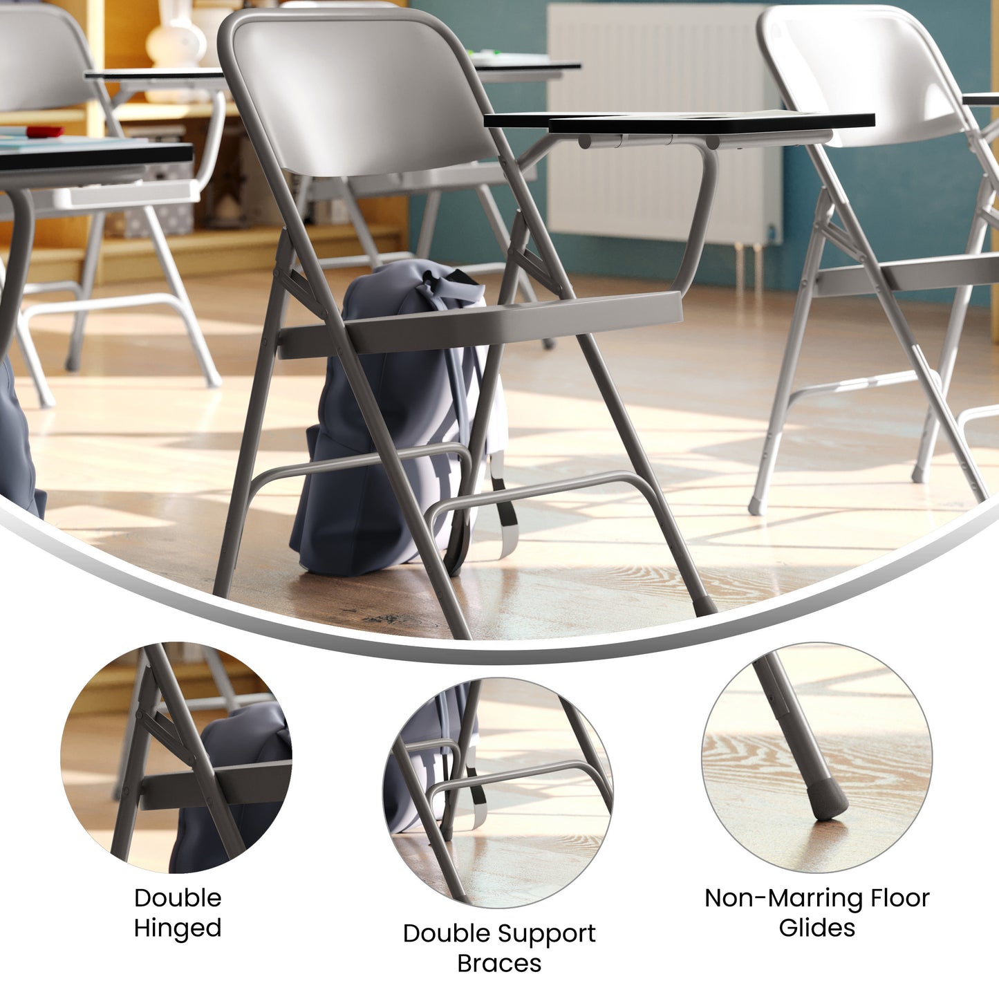 Ralph Premium Steel Folding Chair with Left Handed Tablet Arm Beige