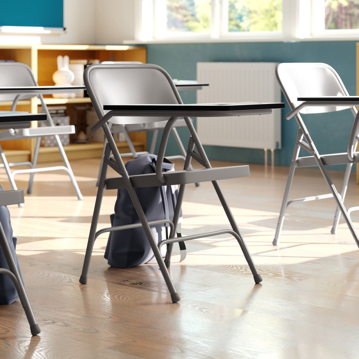 Ralph Premium Steel Folding Chair with Right Handed Tablet Arm Beige