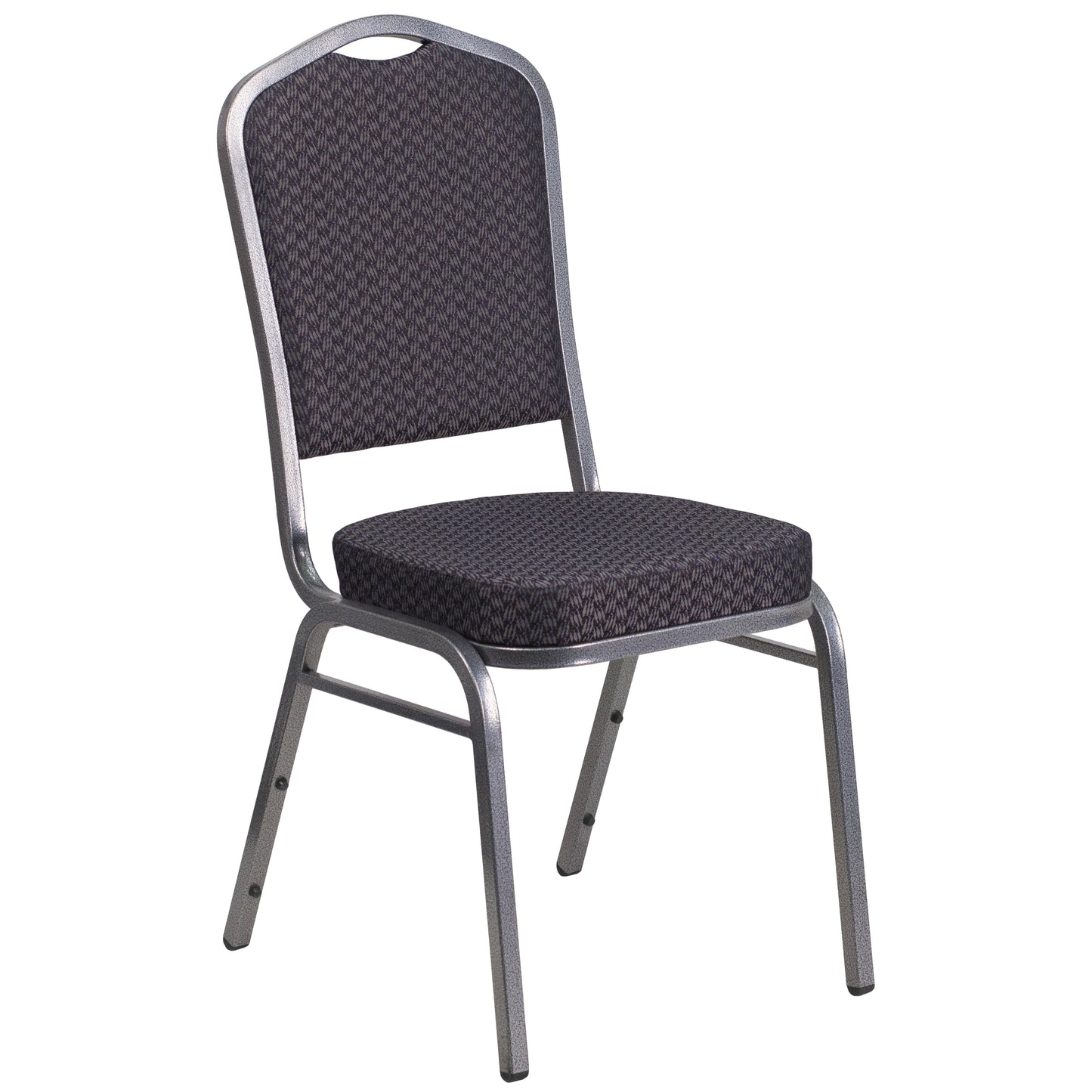 HERCULES Series Crown Back Stacking Banquet Chair in Black Patterned Fabric - Silver Vein Frame Black Patterned Fabric/Silver Vein Frame