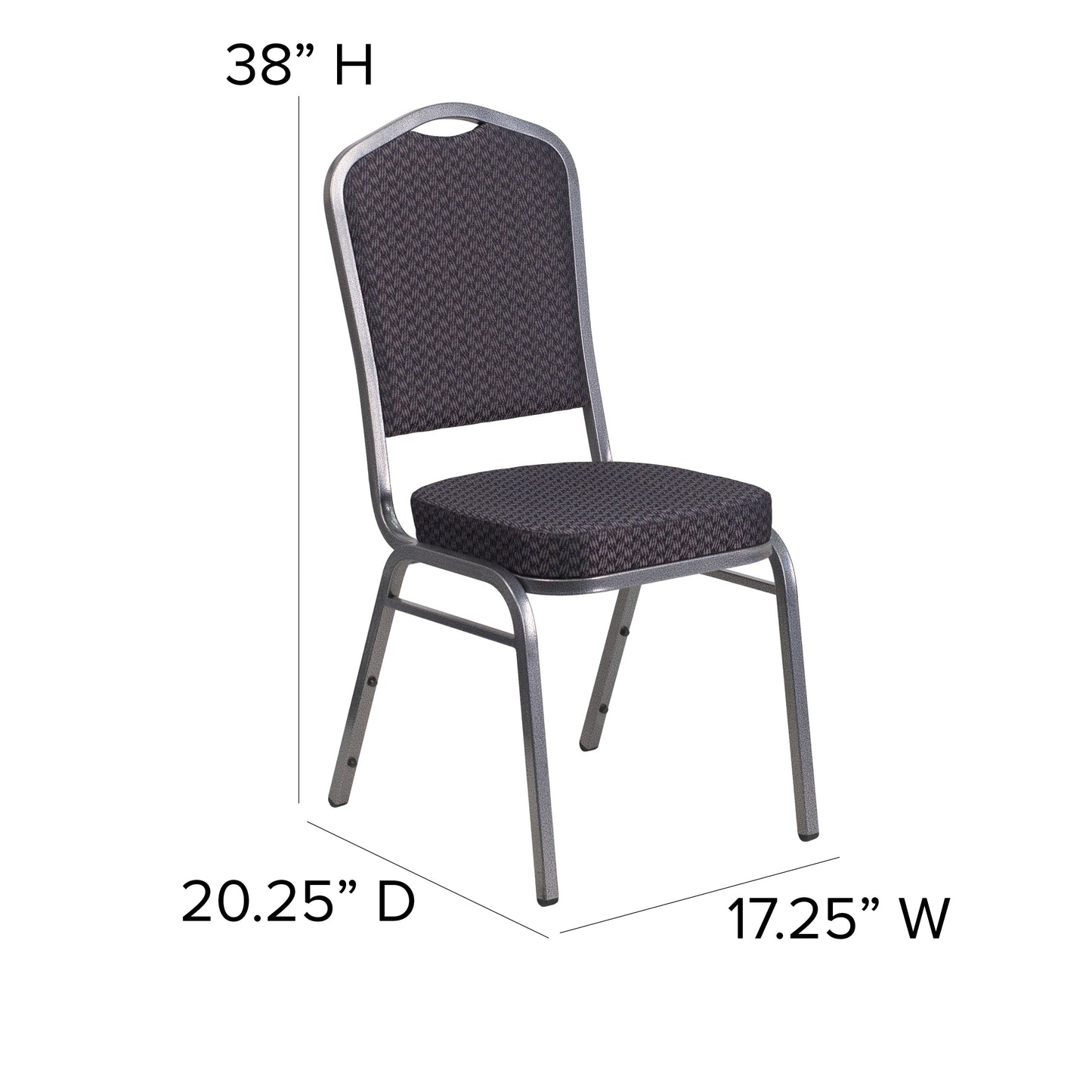 HERCULES Series Crown Back Stacking Banquet Chair in Black Patterned Fabric - Silver Vein Frame Black Patterned Fabric/Silver Vein Frame