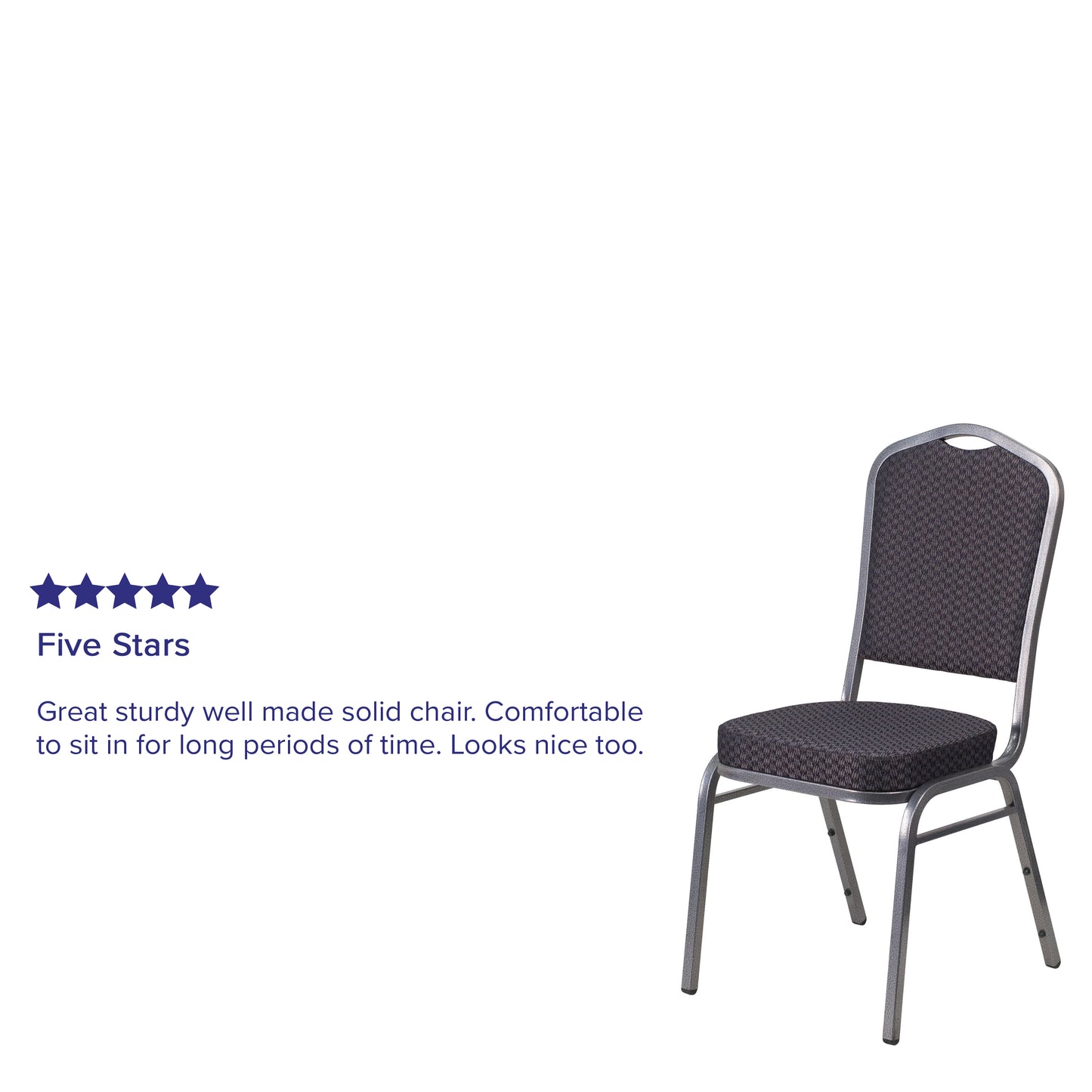 HERCULES Series Crown Back Stacking Banquet Chair in Black Patterned Fabric - Silver Vein Frame Black Patterned Fabric/Silver Vein Frame
