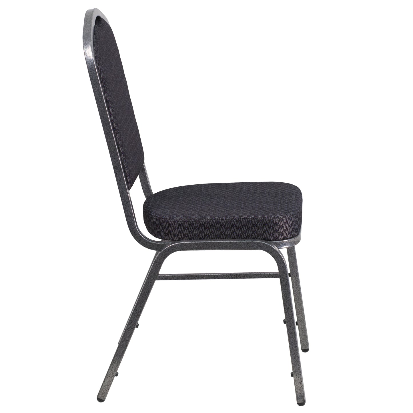 HERCULES Series Crown Back Stacking Banquet Chair in Black Patterned Fabric - Silver Vein Frame Black Patterned Fabric/Silver Vein Frame