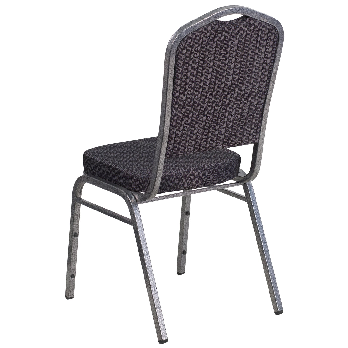 HERCULES Series Crown Back Stacking Banquet Chair in Black Patterned Fabric - Silver Vein Frame Black Patterned Fabric/Silver Vein Frame
