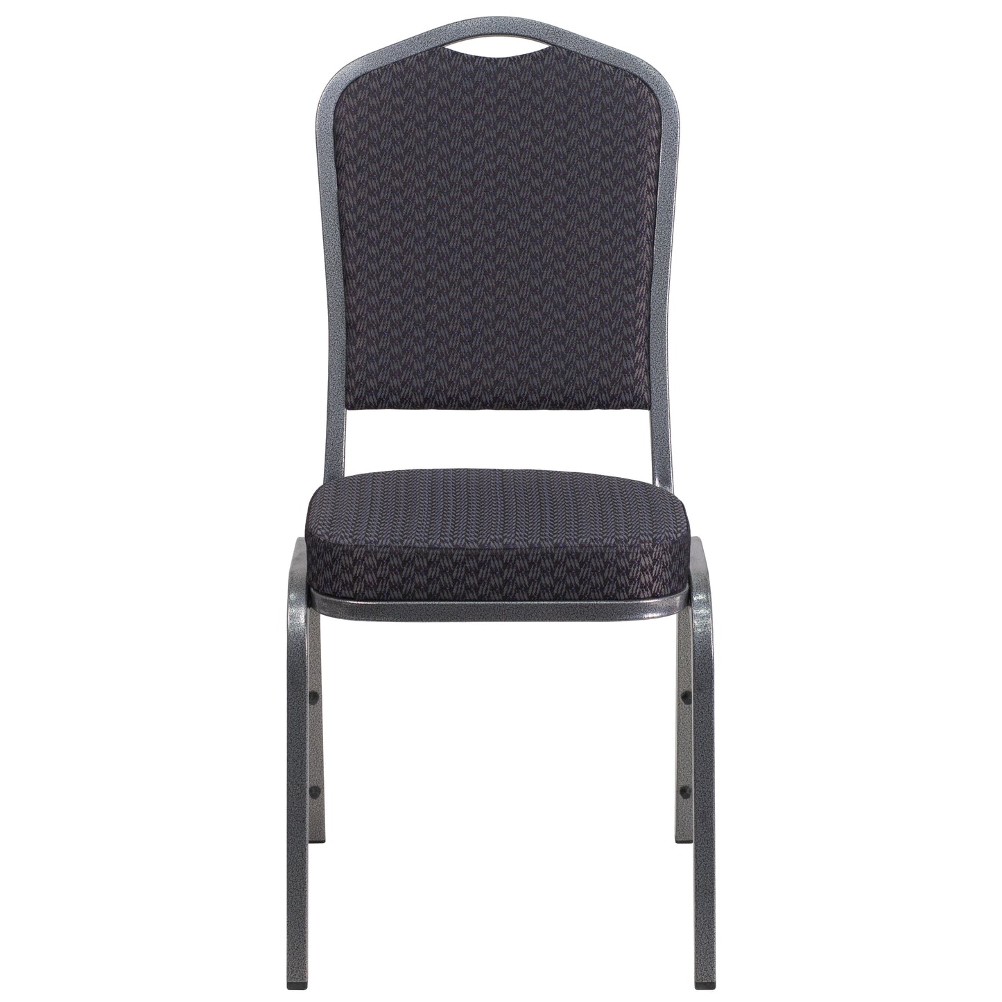 HERCULES Series Crown Back Stacking Banquet Chair in Black Patterned Fabric - Silver Vein Frame Black Patterned Fabric/Silver Vein Frame