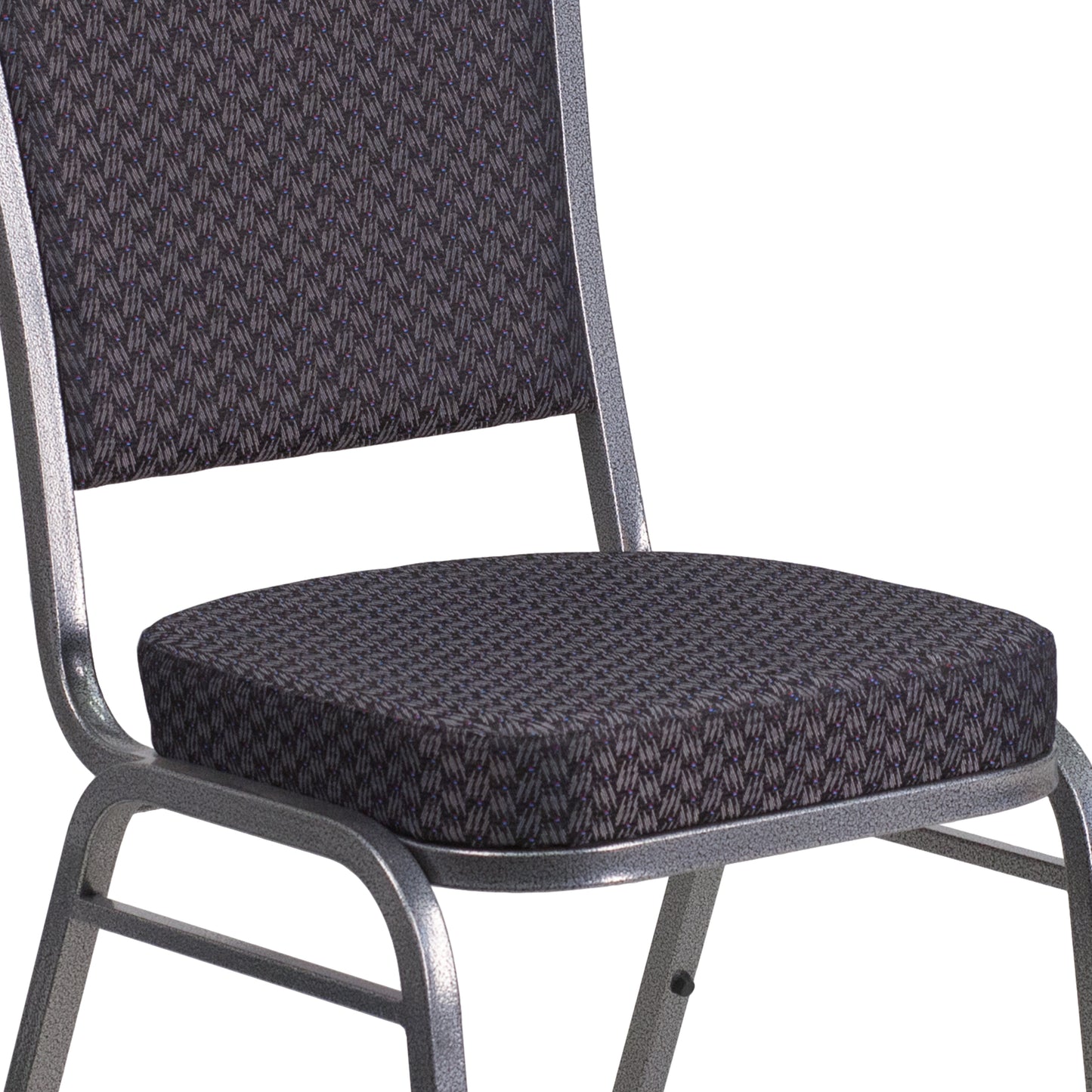 HERCULES Series Crown Back Stacking Banquet Chair in Black Patterned Fabric - Silver Vein Frame Black Patterned Fabric/Silver Vein Frame