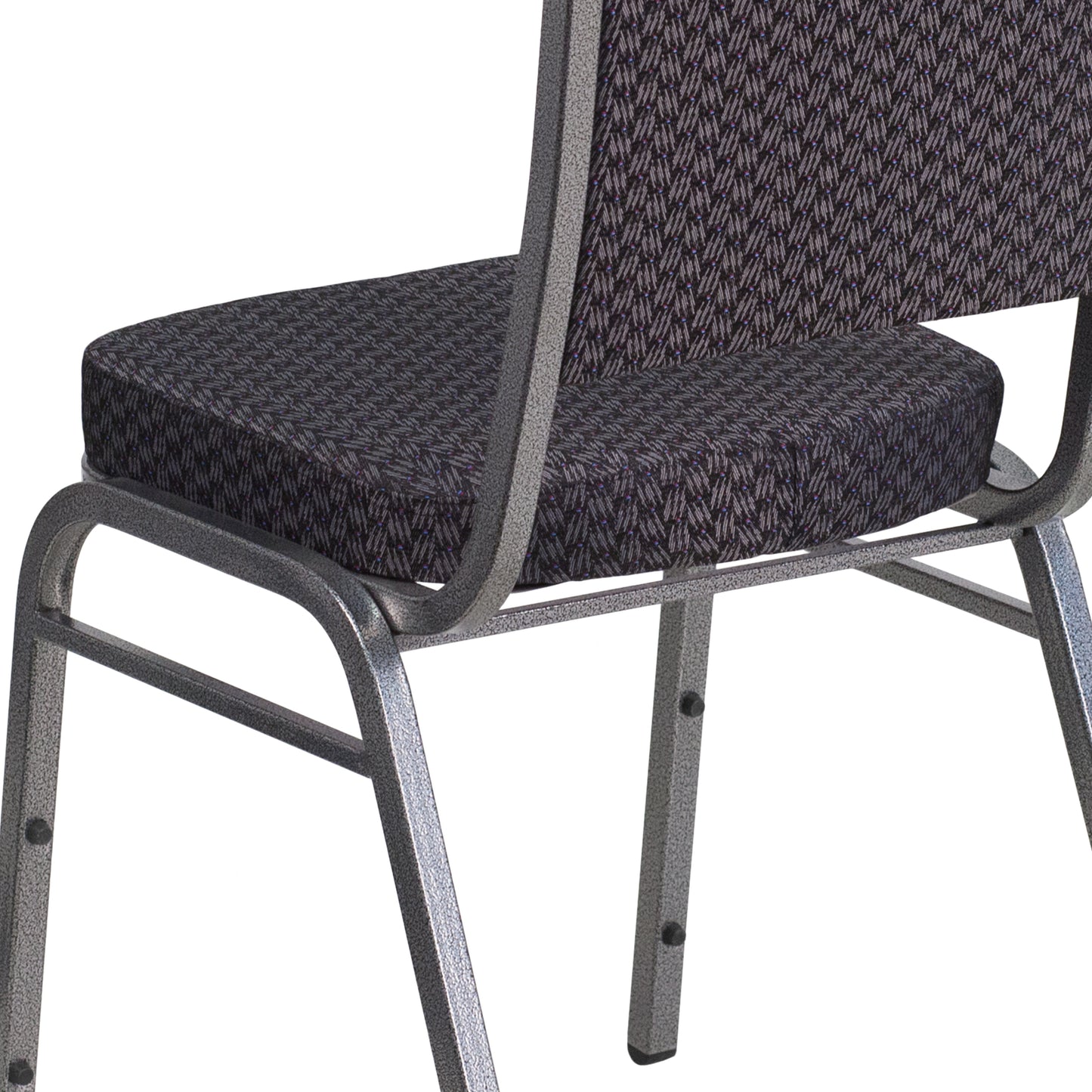 HERCULES Series Crown Back Stacking Banquet Chair in Black Patterned Fabric - Silver Vein Frame Black Patterned Fabric/Silver Vein Frame