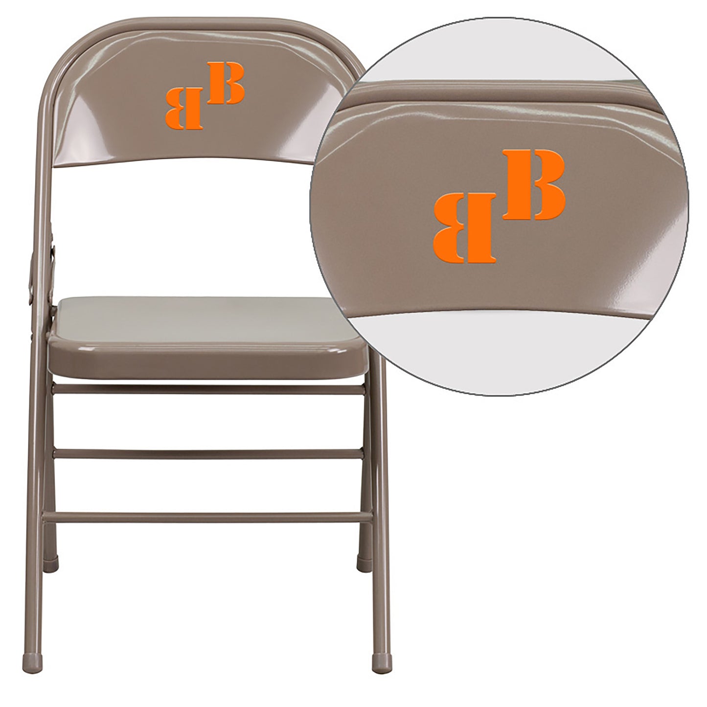 Personalized HERCULES Series Triple Braced & Double Hinged Beige Metal Folding Chair Beige