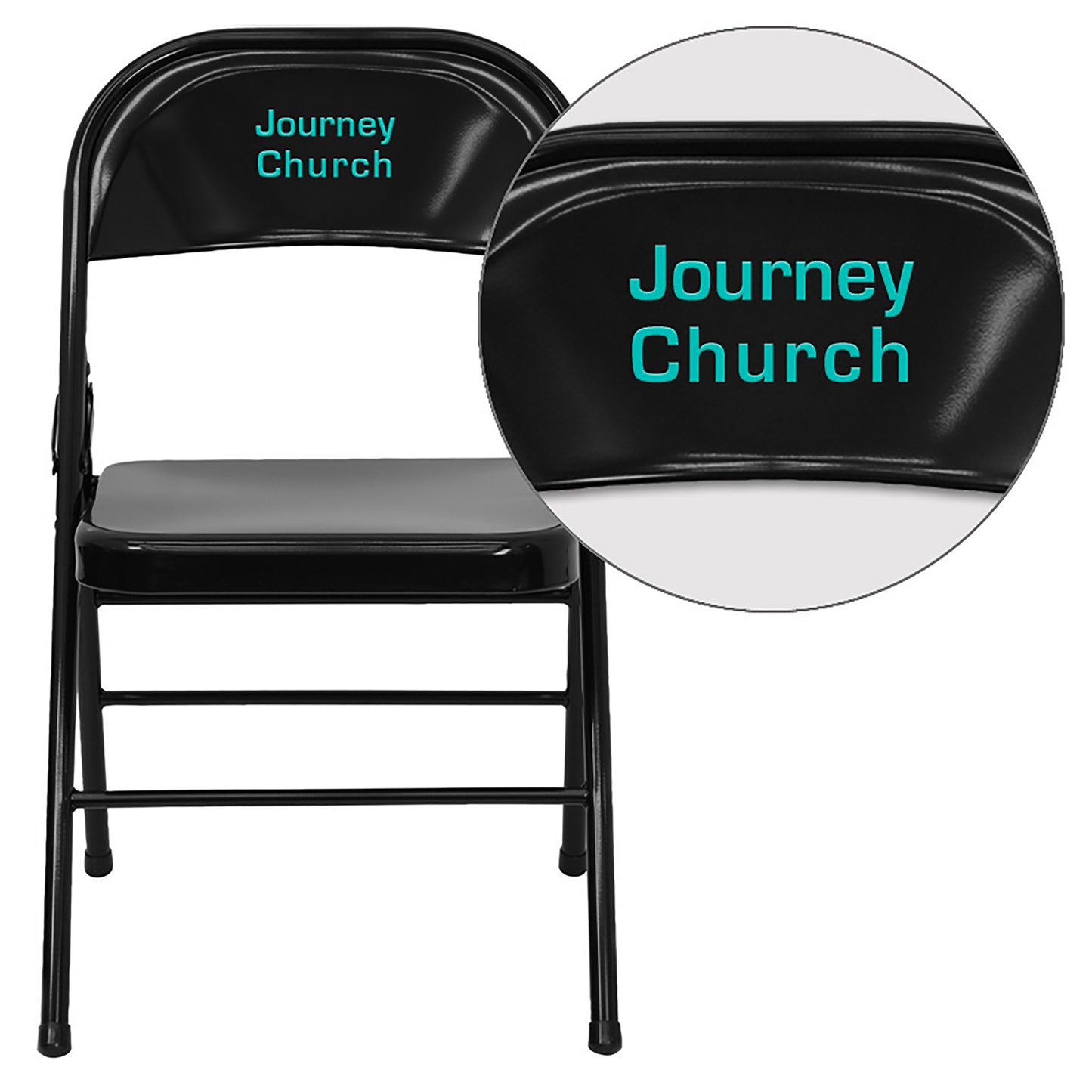 Personalized HERCULES Series Triple Braced & Double Hinged Black Metal Folding Chair Black