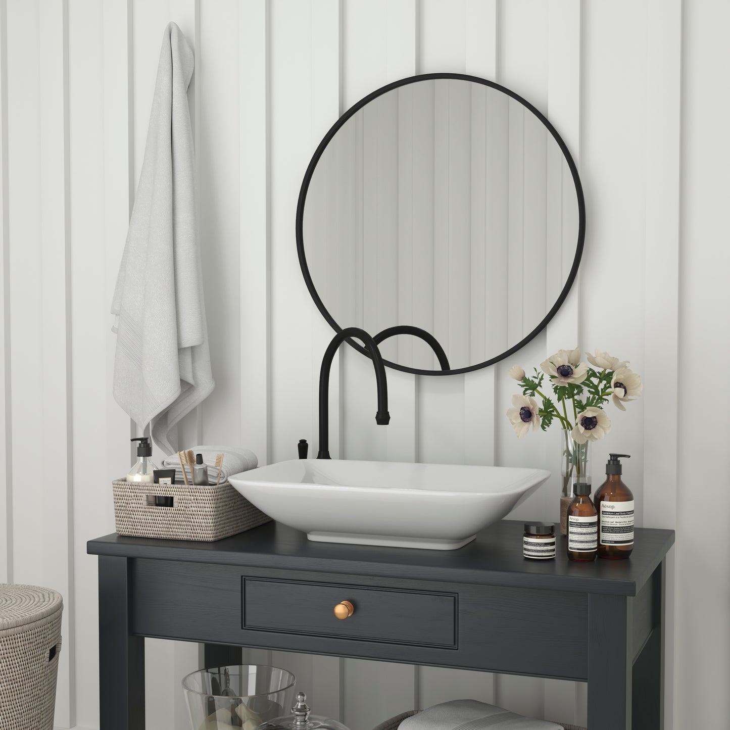 Julianne 30" Round Black Metal Framed Wall Mirror - Large Accent Mirror for Bathroom, Vanity, Entryway, Dining Room, & Living Room Black