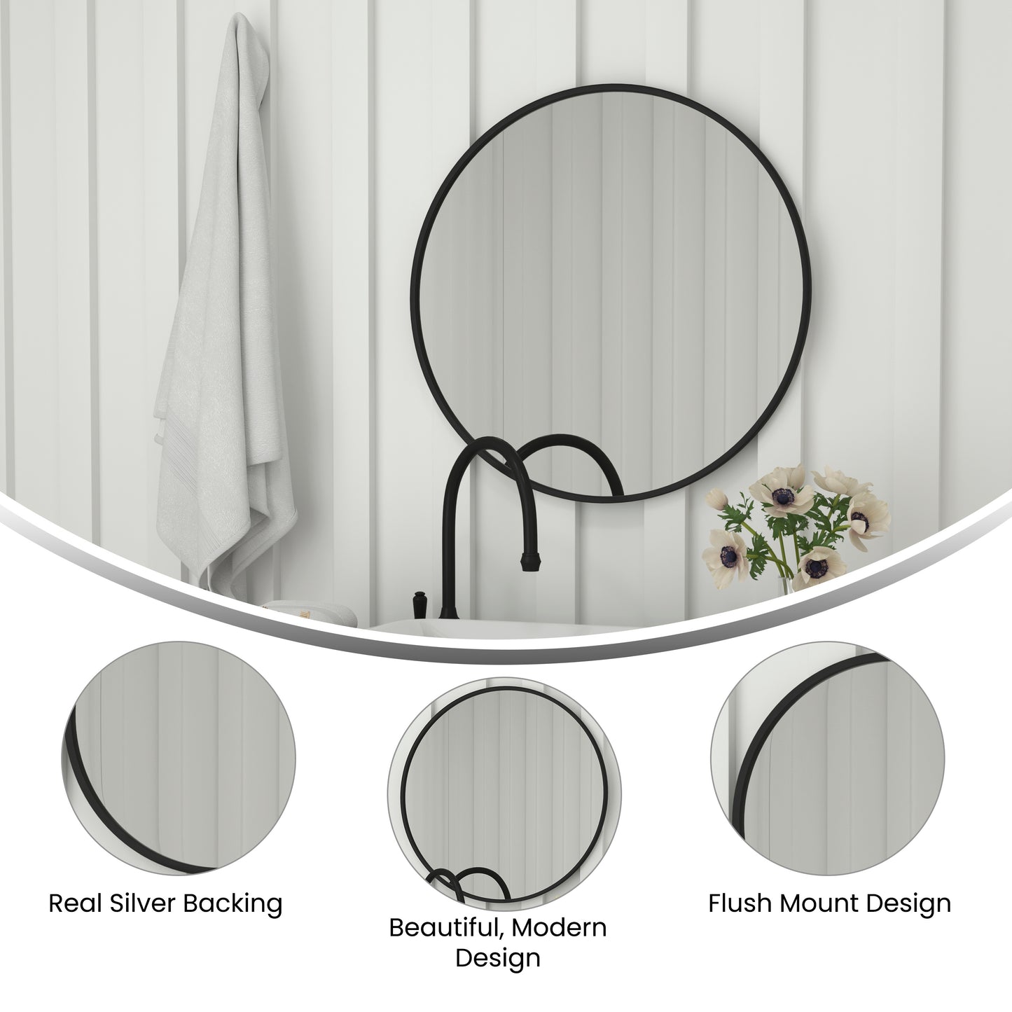 Julianne 30" Round Black Metal Framed Wall Mirror - Large Accent Mirror for Bathroom, Vanity, Entryway, Dining Room, & Living Room Black