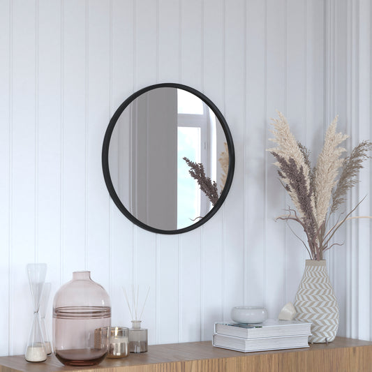 Julianne 20" Round Black Metal Framed Wall Mirror - Large Accent Mirror for Bathroom, Vanity, Entryway, Dining Room, & Living Room Black HFKHD-0GD-CRE8-981315-GG