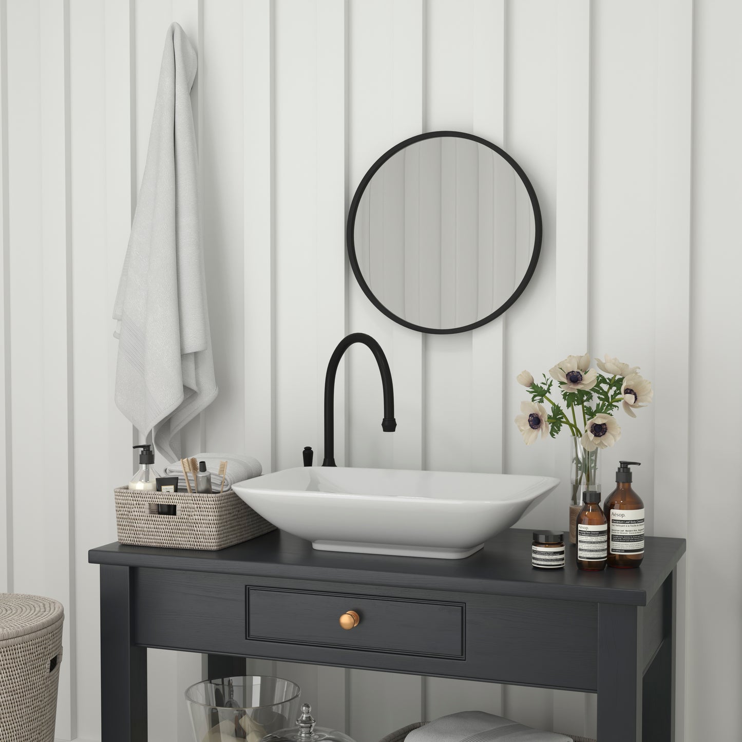Julianne 20" Round Black Metal Framed Wall Mirror - Large Accent Mirror for Bathroom, Vanity, Entryway, Dining Room, & Living Room Black