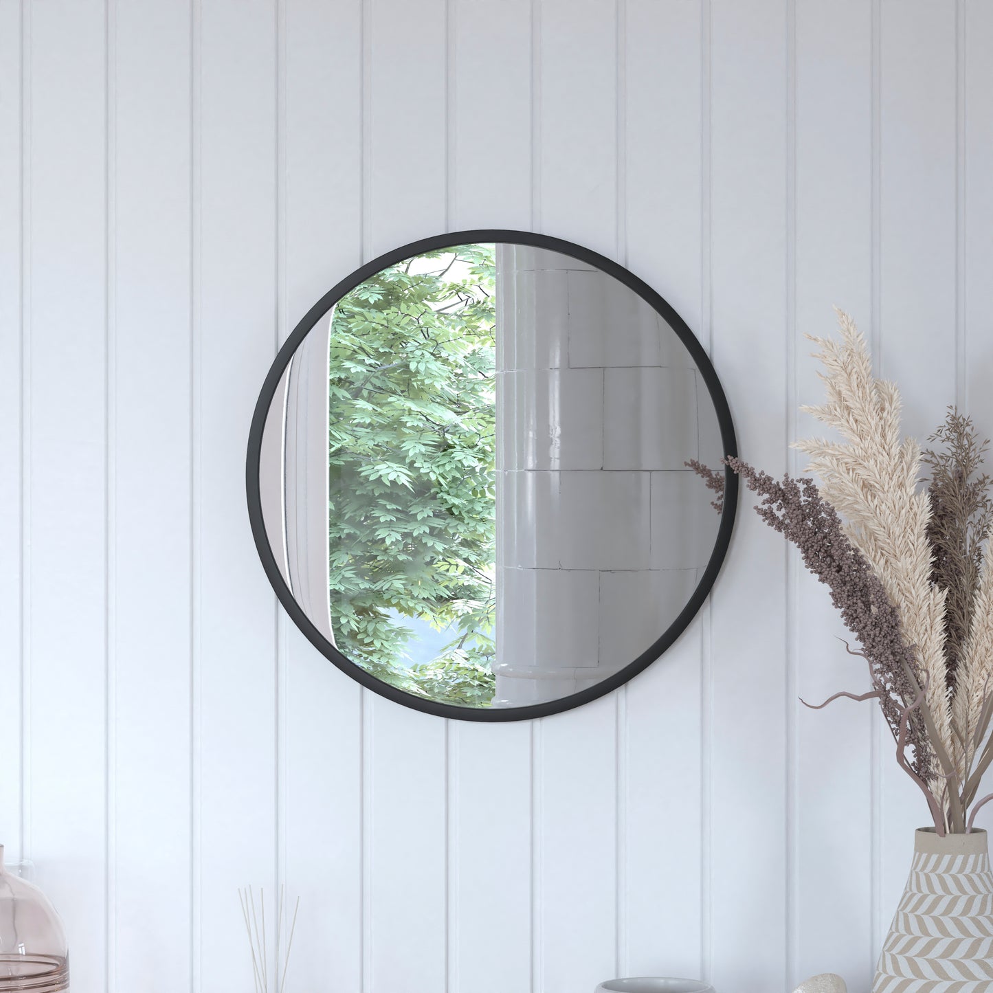 Julianne 20" Round Black Metal Framed Wall Mirror - Large Accent Mirror for Bathroom, Vanity, Entryway, Dining Room, & Living Room Black
