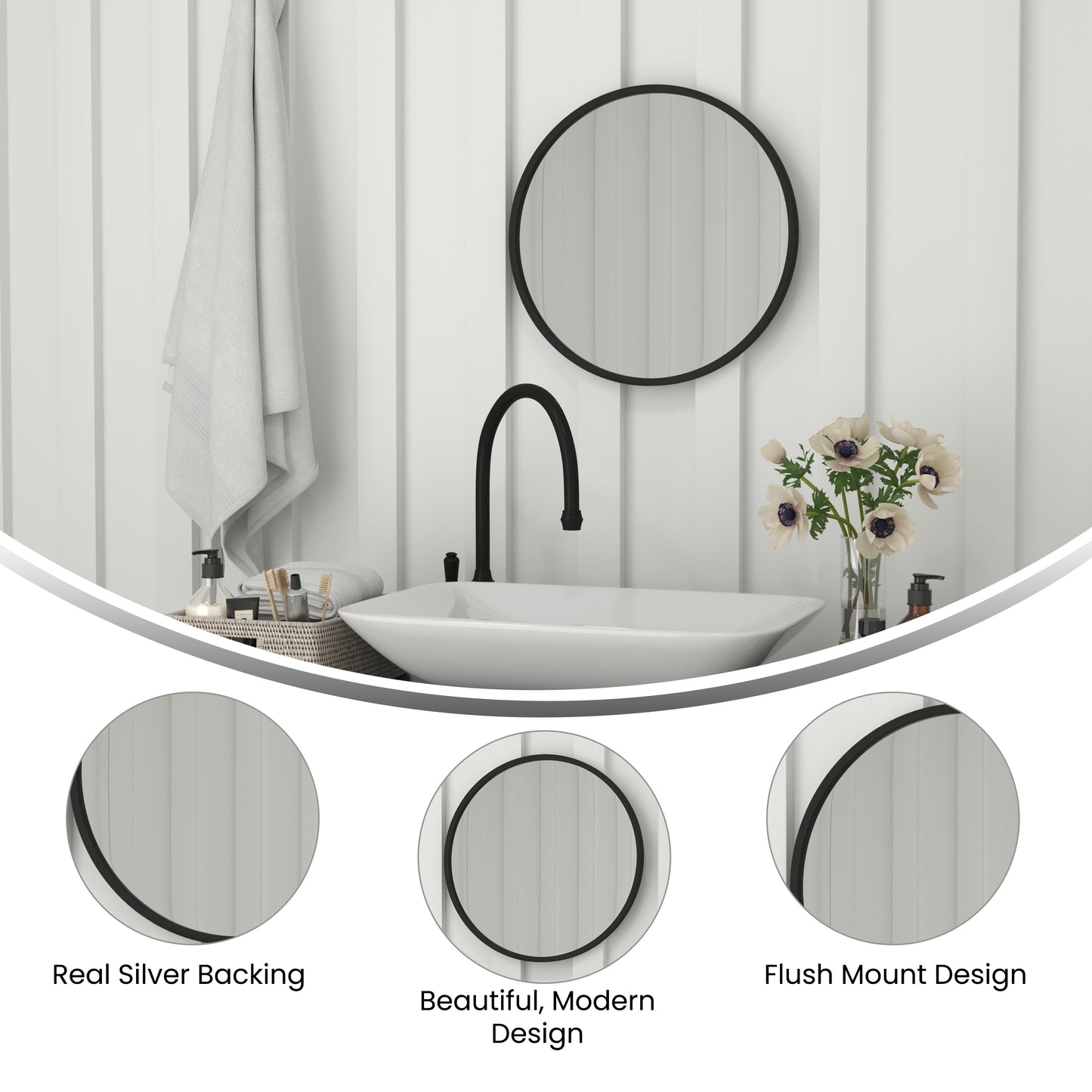Julianne 20" Round Black Metal Framed Wall Mirror - Large Accent Mirror for Bathroom, Vanity, Entryway, Dining Room, & Living Room Black