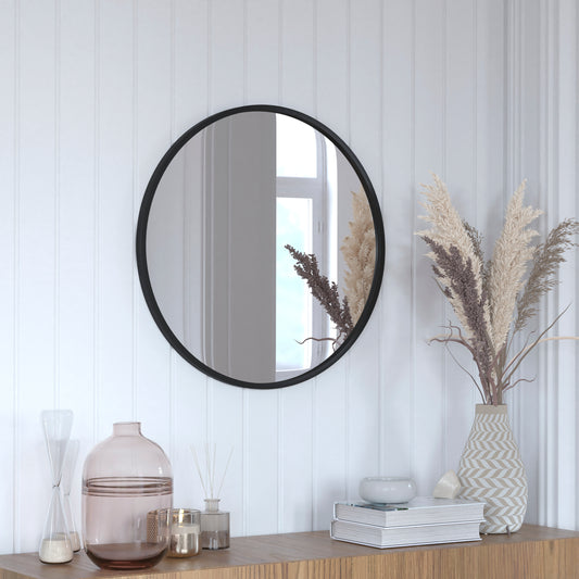 Julianne 24" Round Black Metal Framed Wall Mirror - Large Accent Mirror for Bathroom, Vanity, Entryway, Dining Room, & Living Room Black HFKHD-4GD-CRE8-712315-GG