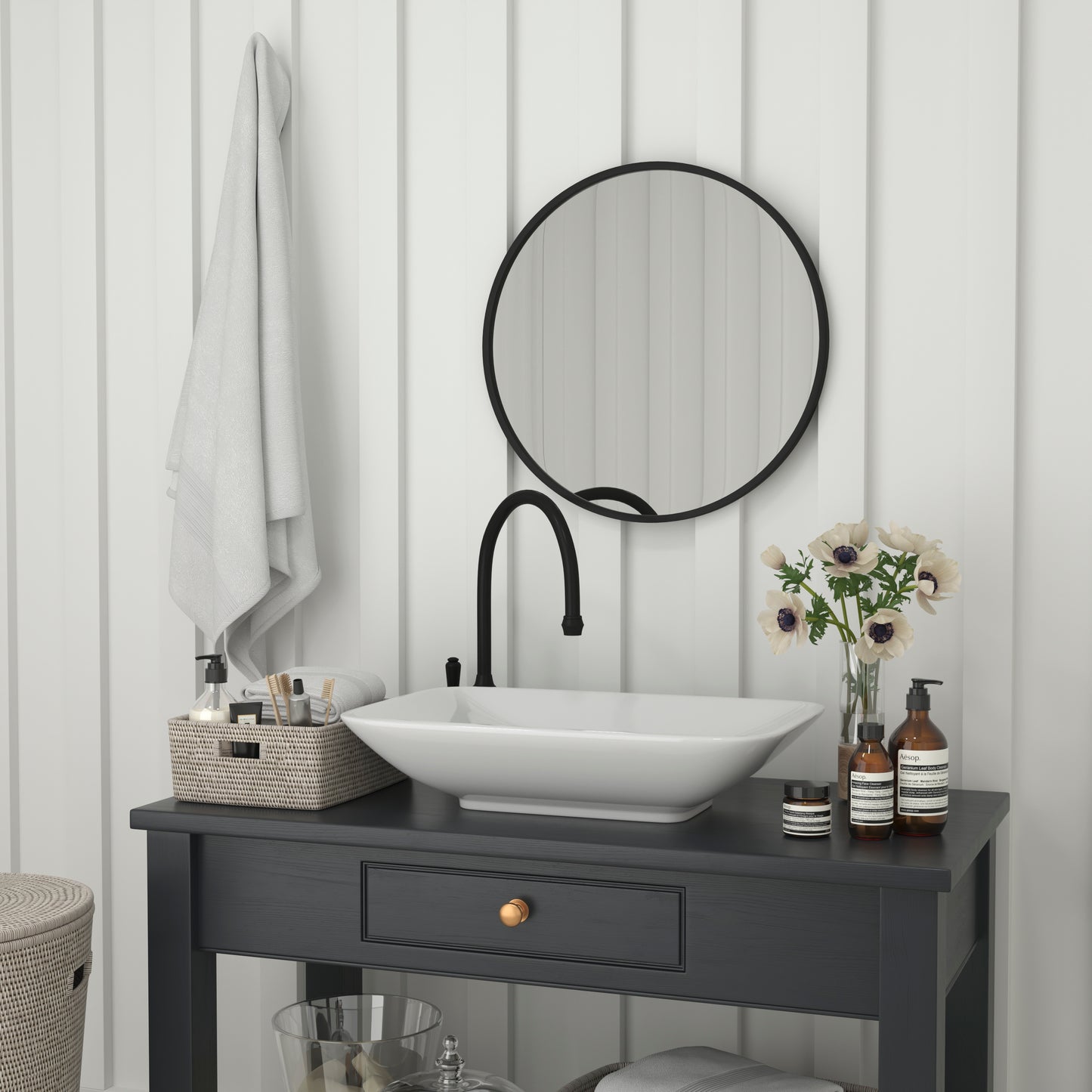 Julianne 24" Round Black Metal Framed Wall Mirror - Large Accent Mirror for Bathroom, Vanity, Entryway, Dining Room, & Living Room Black