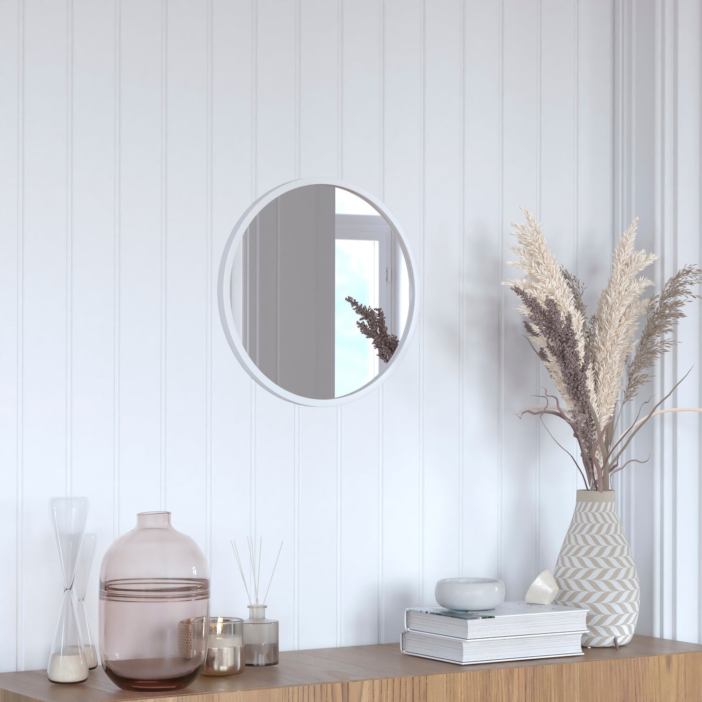 Julianne 16" Round Silver Metal Framed Wall Mirror - Large Accent Mirror for Bathroom, Vanity, Entryway, Dining Room, & Living Room Silver