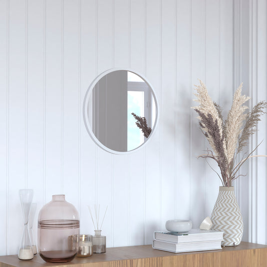 Julianne 16" Round Silver Metal Framed Wall Mirror - Large Accent Mirror for Bathroom, Vanity, Entryway, Dining Room, & Living Room Silver HFKHD-6GD-CRE8-891315-GG