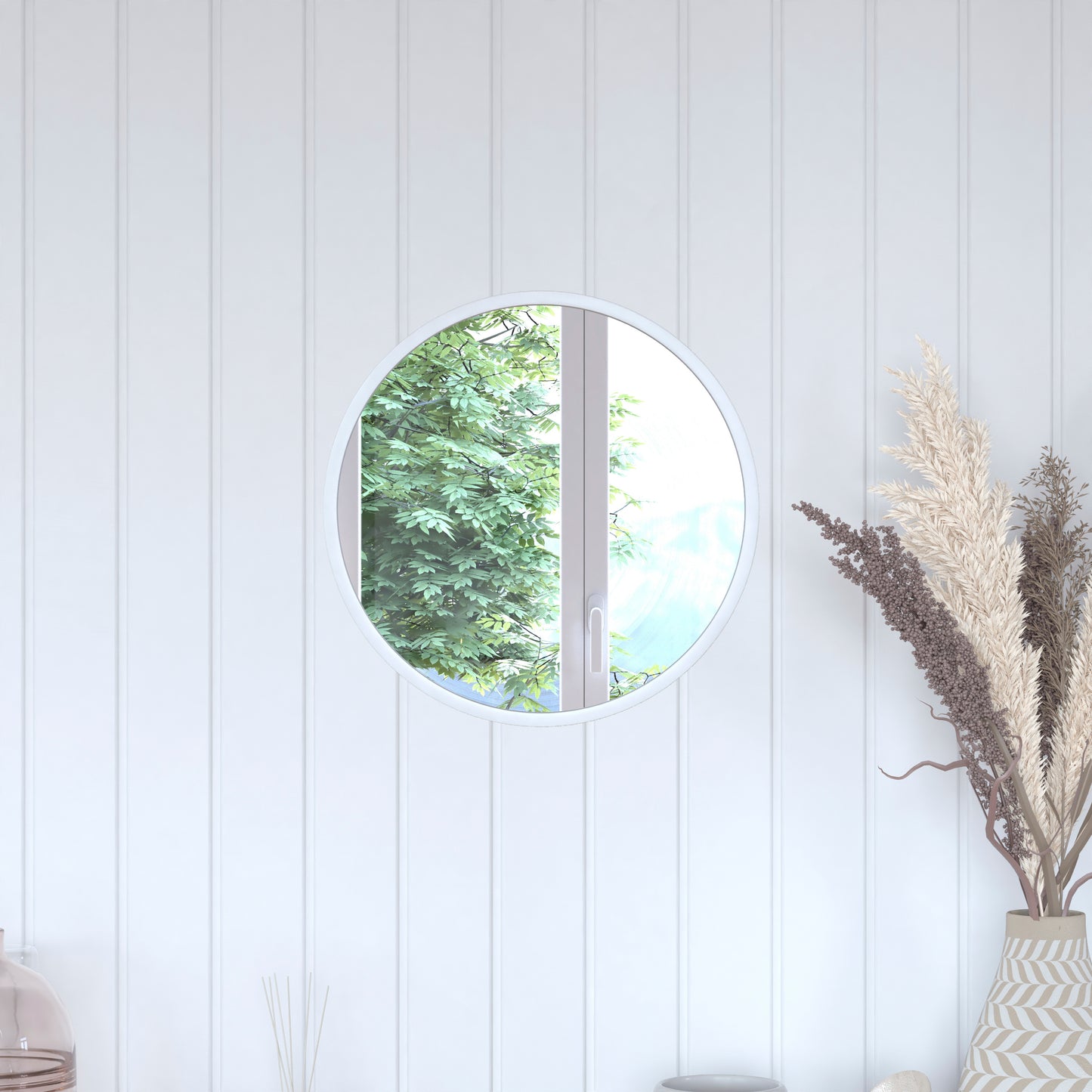 Julianne 16" Round Silver Metal Framed Wall Mirror - Large Accent Mirror for Bathroom, Vanity, Entryway, Dining Room, & Living Room Silver