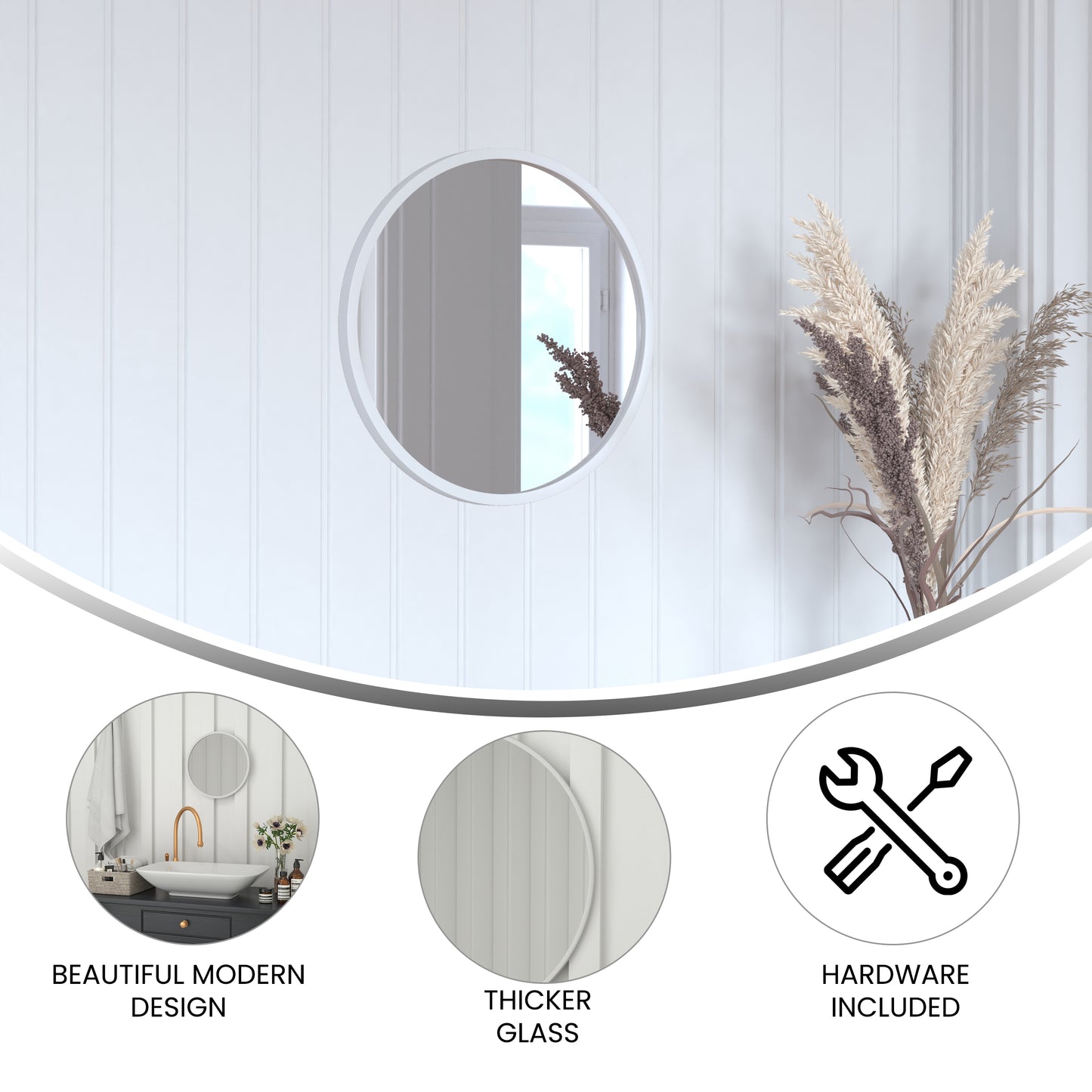 Julianne 16" Round Silver Metal Framed Wall Mirror - Large Accent Mirror for Bathroom, Vanity, Entryway, Dining Room, & Living Room Silver