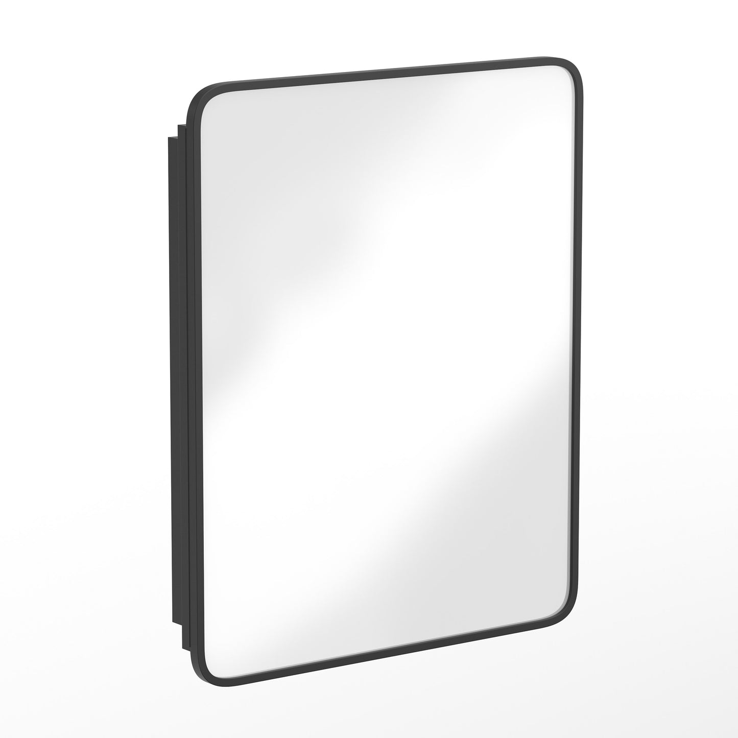 Jolie 24" x 30" Recessed Bathroom Medicine Cabinet with Rounded Beveled Mirror and Reversible Metal Frame in Black Black