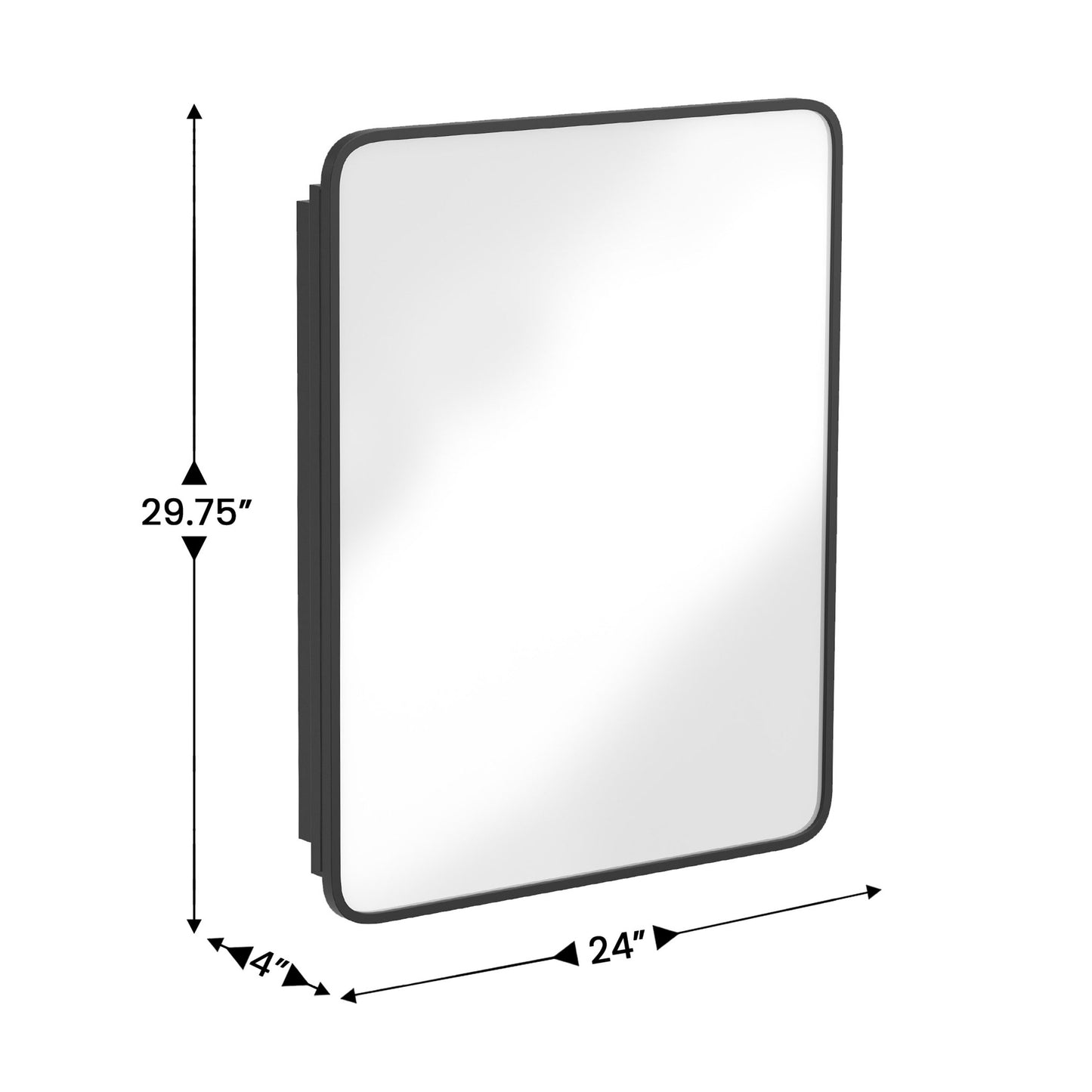 Jolie 24" x 30" Recessed Bathroom Medicine Cabinet with Rounded Beveled Mirror and Reversible Metal Frame in Black Black