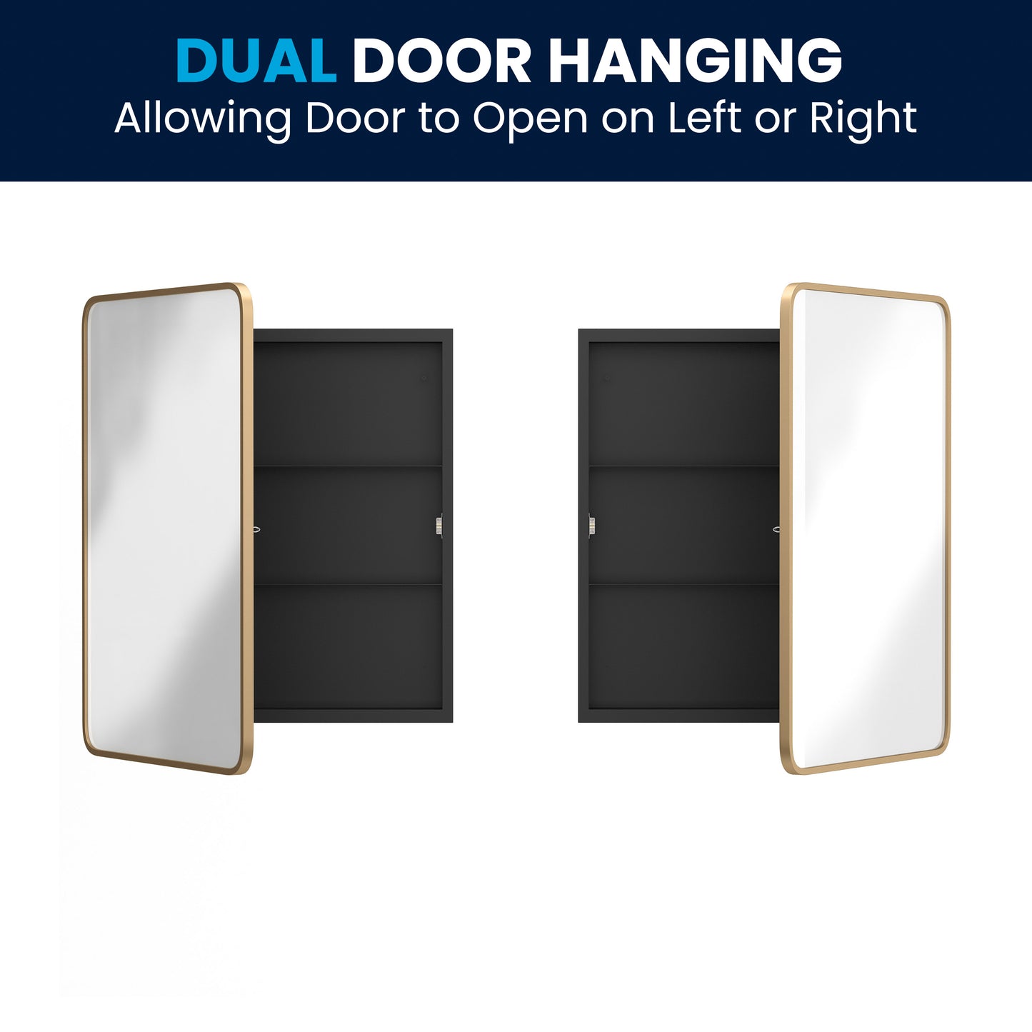 Jolie 24" x 30" Recessed Bathroom Medicine Cabinet with Rounded Beveled Mirror and Reversible Metal Frame in Gold Gold