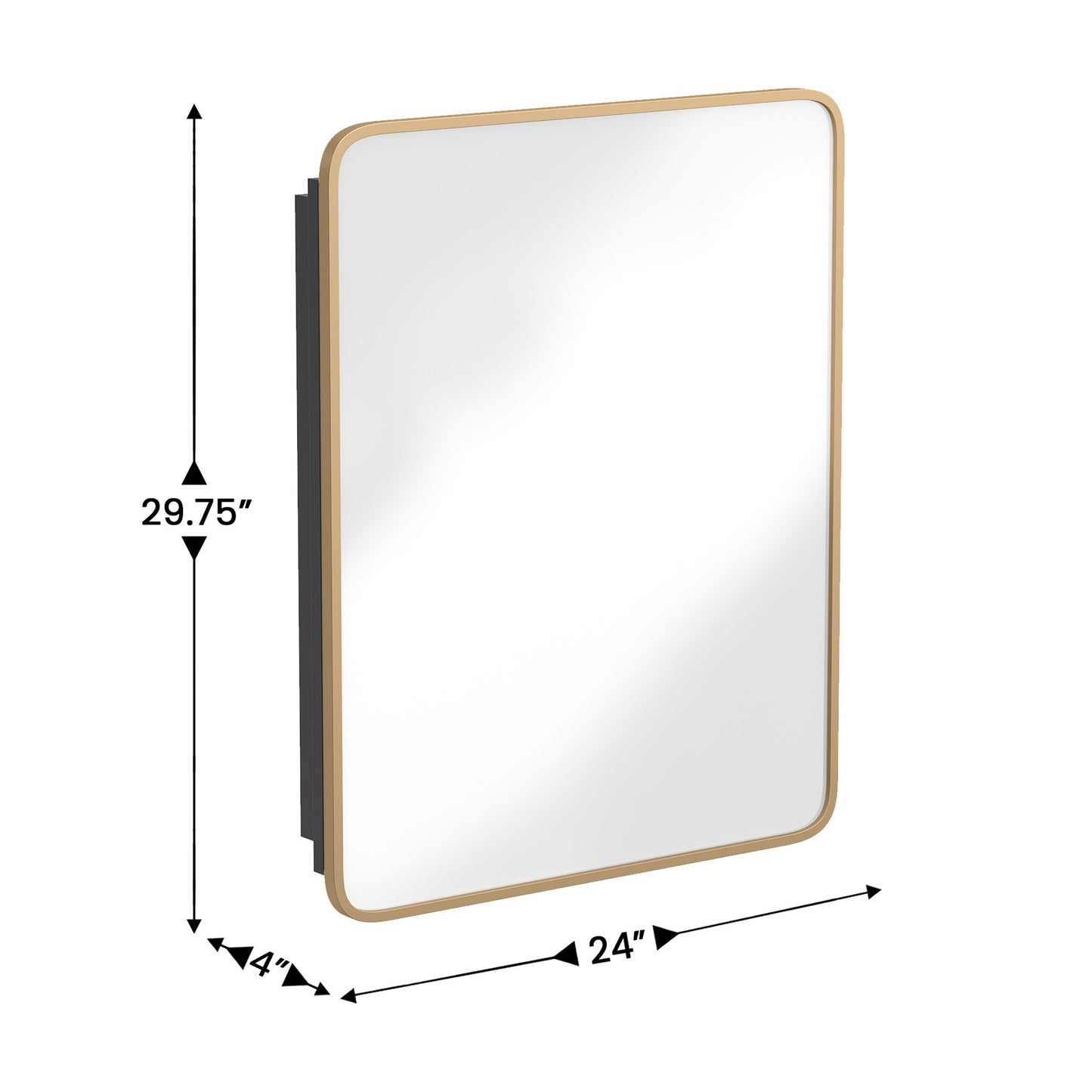 Jolie 24" x 30" Recessed Bathroom Medicine Cabinet with Rounded Beveled Mirror and Reversible Metal Frame in Gold Gold
