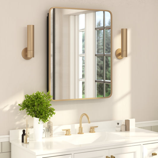 Jolie 24" x 30" Recessed Bathroom Medicine Cabinet with Rounded Beveled Mirror and Reversible Metal Frame in Gold Gold