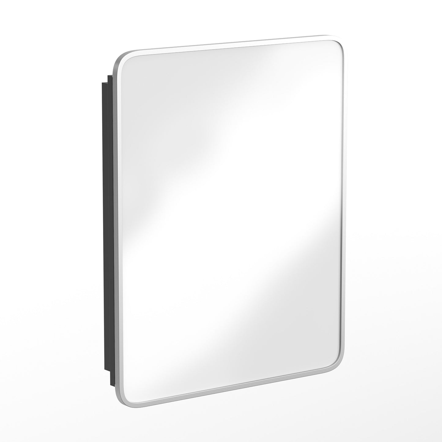 Jolie 24" x 30" Recessed Bathroom Medicine Cabinet with Rounded Beveled Mirror and Reversible Metal Frame in Silver Silver HFKHD-FM23C0401-L-SLV-GG