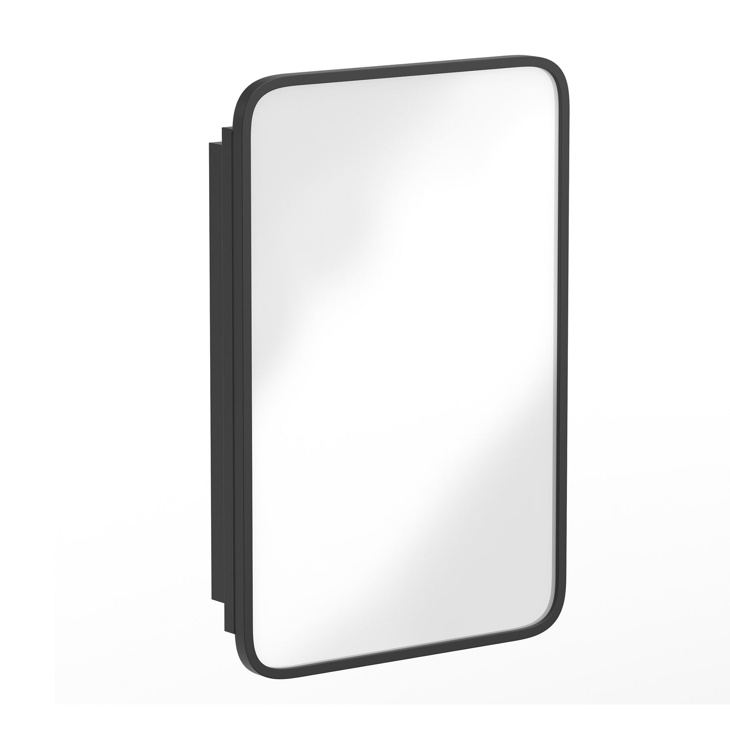 Jolie 16" x 24" Recessed Bathroom Medicine Cabinet with Rounded Beveled Mirror and Reversible Metal Frame in Black Black