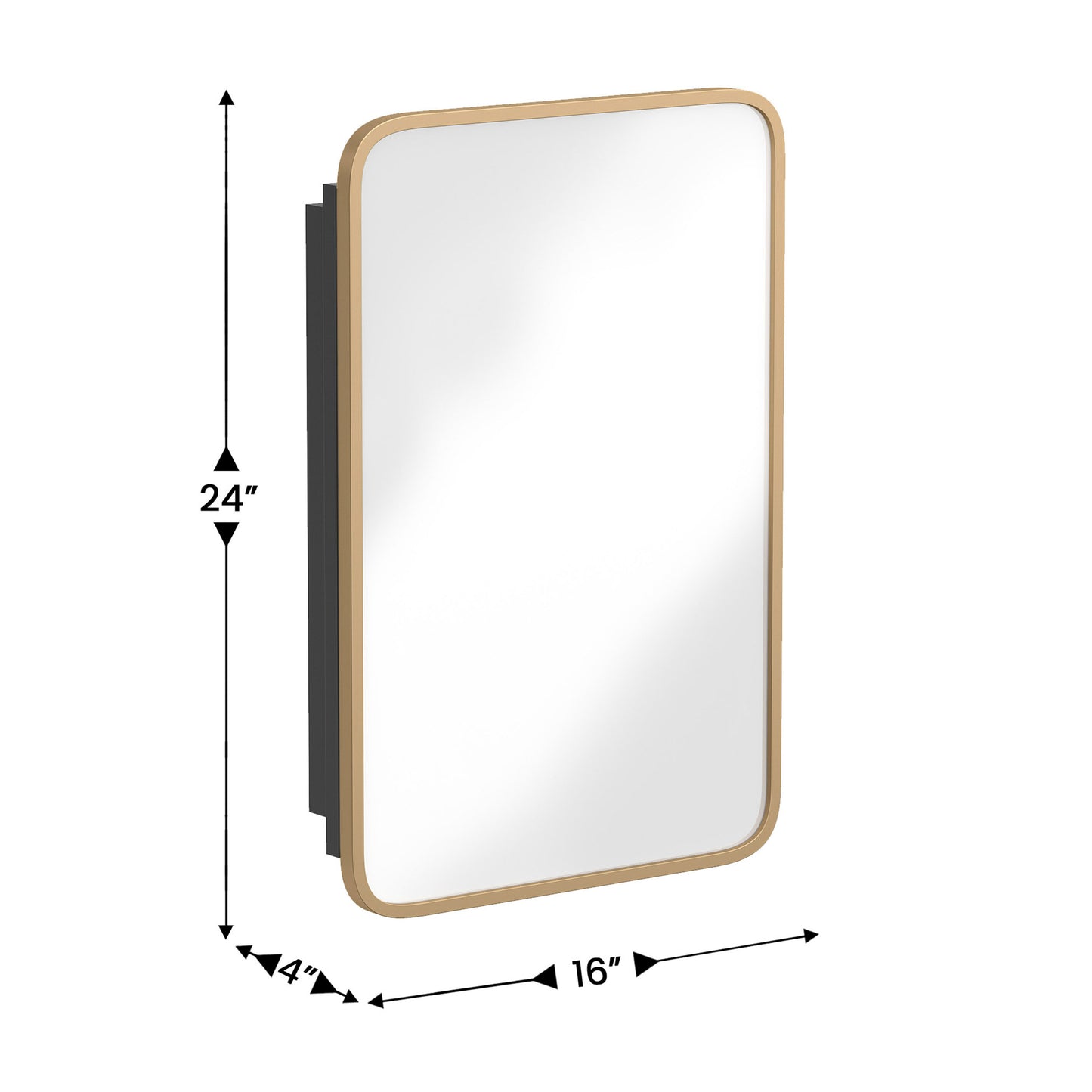 Jolie 16" x 24" Recessed Bathroom Medicine Cabinet with Rounded Beveled Mirror and Reversible Metal Frame in Gold Gold