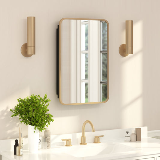 Jolie 16" x 24" Recessed Bathroom Medicine Cabinet with Rounded Beveled Mirror and Reversible Metal Frame in Gold Gold