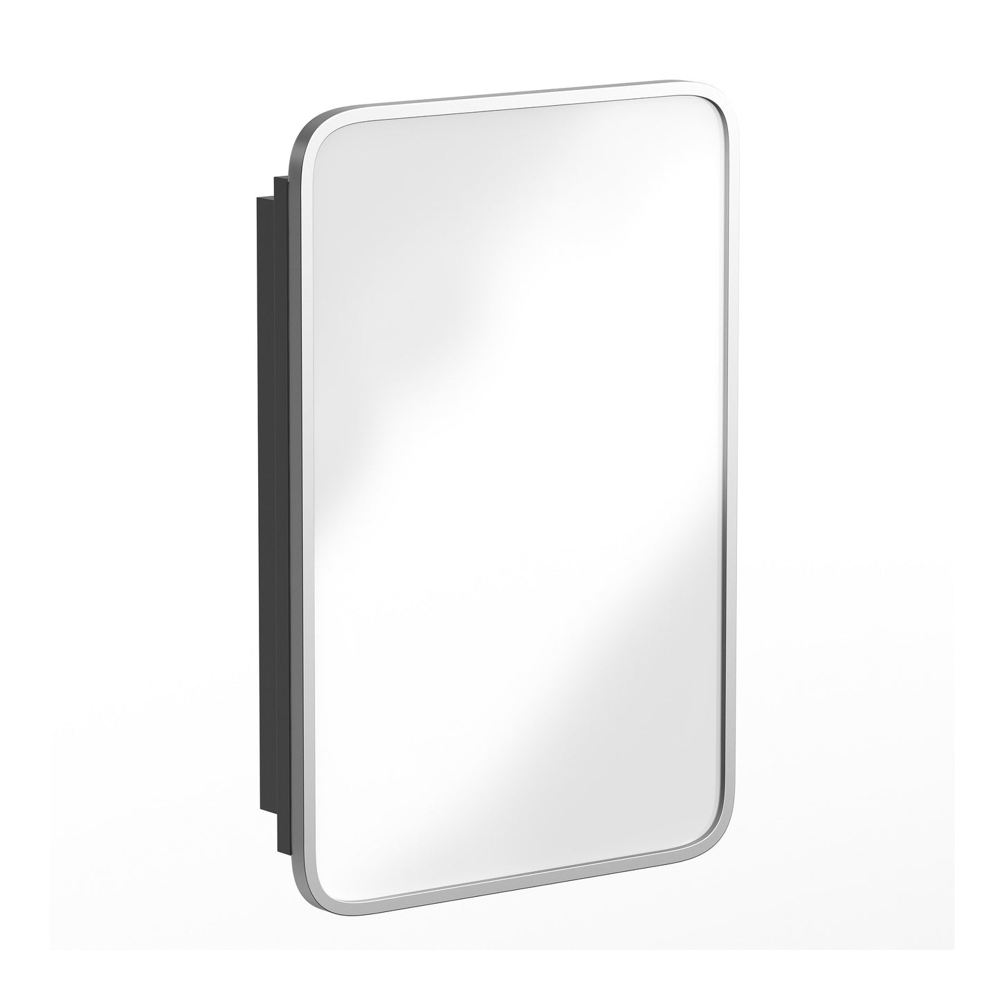 Jolie 16" x 24" Recessed Bathroom Medicine Cabinet with Rounded Beveled Mirror and Reversible Metal Frame in Silver Silver