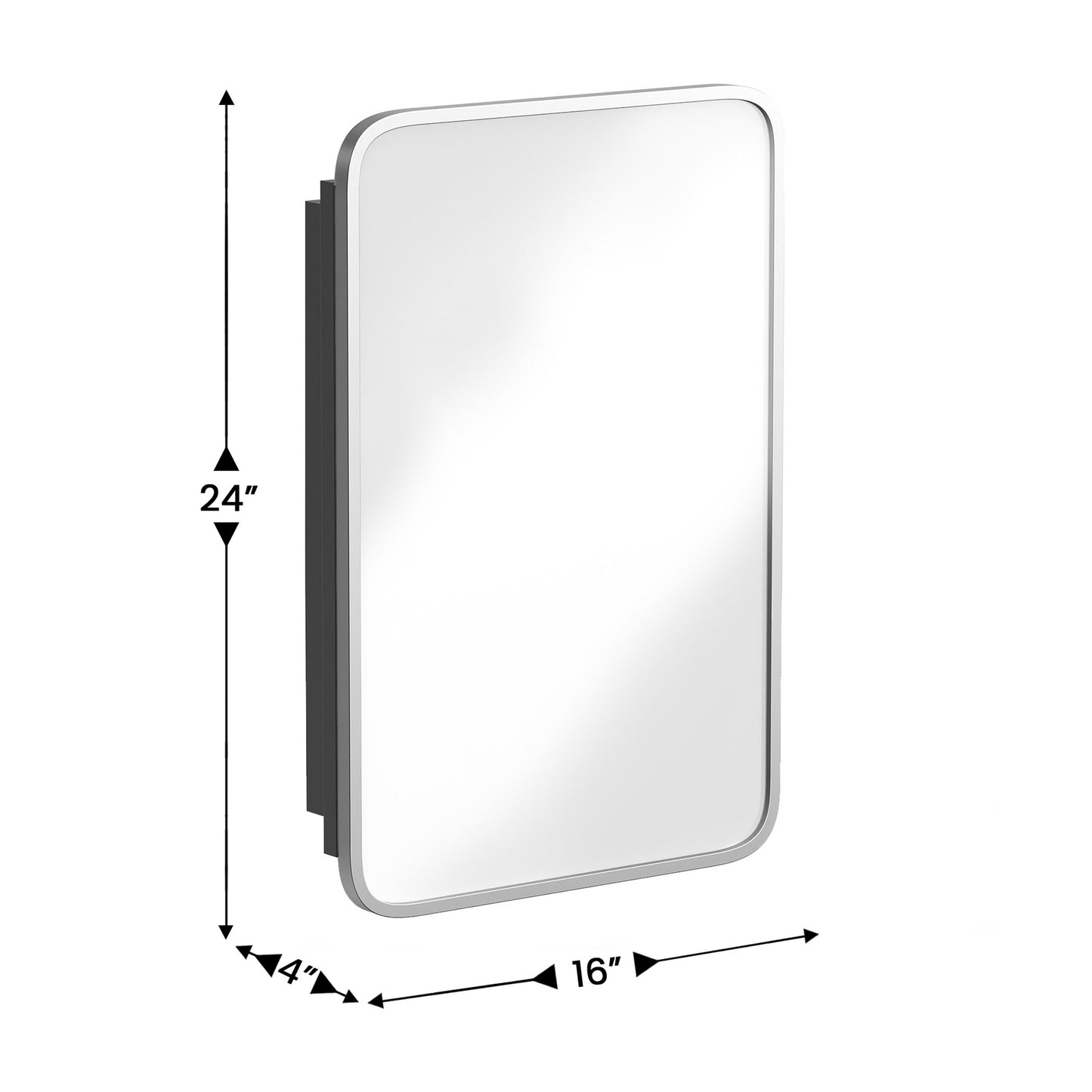 Jolie 16" x 24" Recessed Bathroom Medicine Cabinet with Rounded Beveled Mirror and Reversible Metal Frame in Silver Silver
