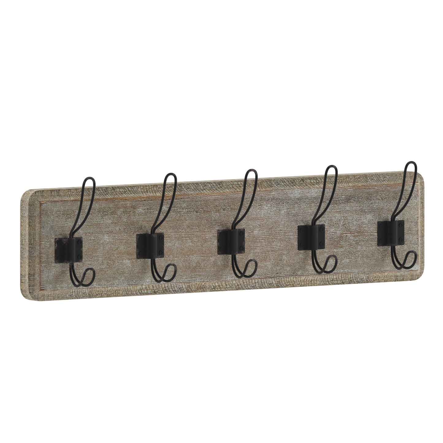 Daly Wall Mounted 24 Inch Weathered Solid Pine Wood Storage Rack with 5 Hooks For Entryway, Kitchen, Bathroom Weathered Brown Wood HFKHD-GDI-CRE8-232315-GG