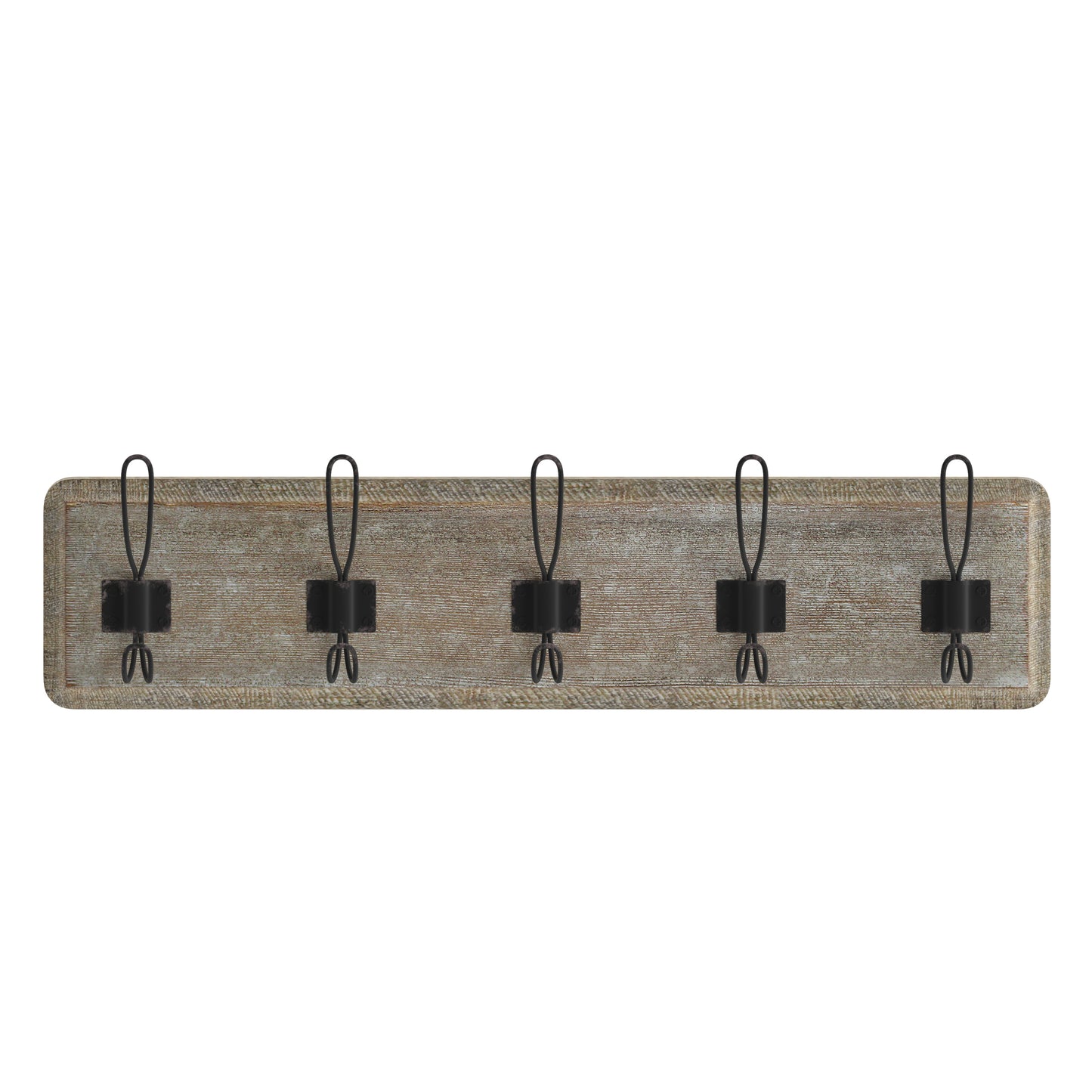 Daly Wall Mounted 24 Inch Weathered Solid Pine Wood Storage Rack with 5 Hooks For Entryway, Kitchen, Bathroom Weathered Brown Wood HFKHD-GDI-CRE8-232315-GG
