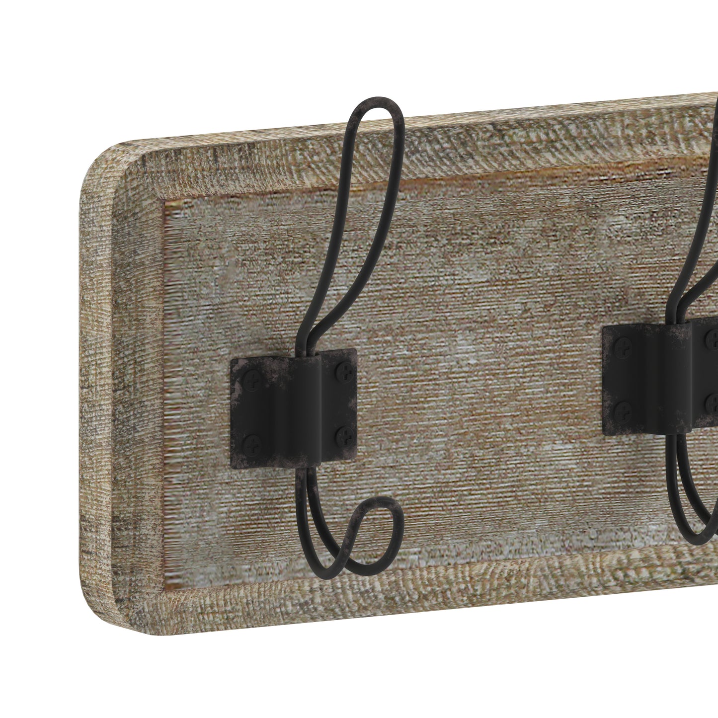 Daly Wall Mounted 24 Inch Weathered Solid Pine Wood Storage Rack with 5 Hooks For Entryway, Kitchen, Bathroom Weathered Brown Wood HFKHD-GDI-CRE8-232315-GG