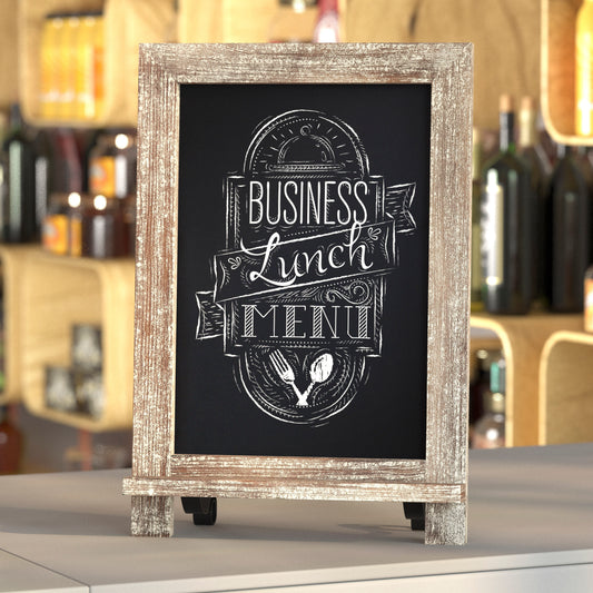 Canterbury 9.5" x 14" Weathered Tabletop Magnetic Chalkboard Sign with Metal Scrolled Legs, Hanging Wall Chalkboard, Countertop Memo Board Weathered Brown