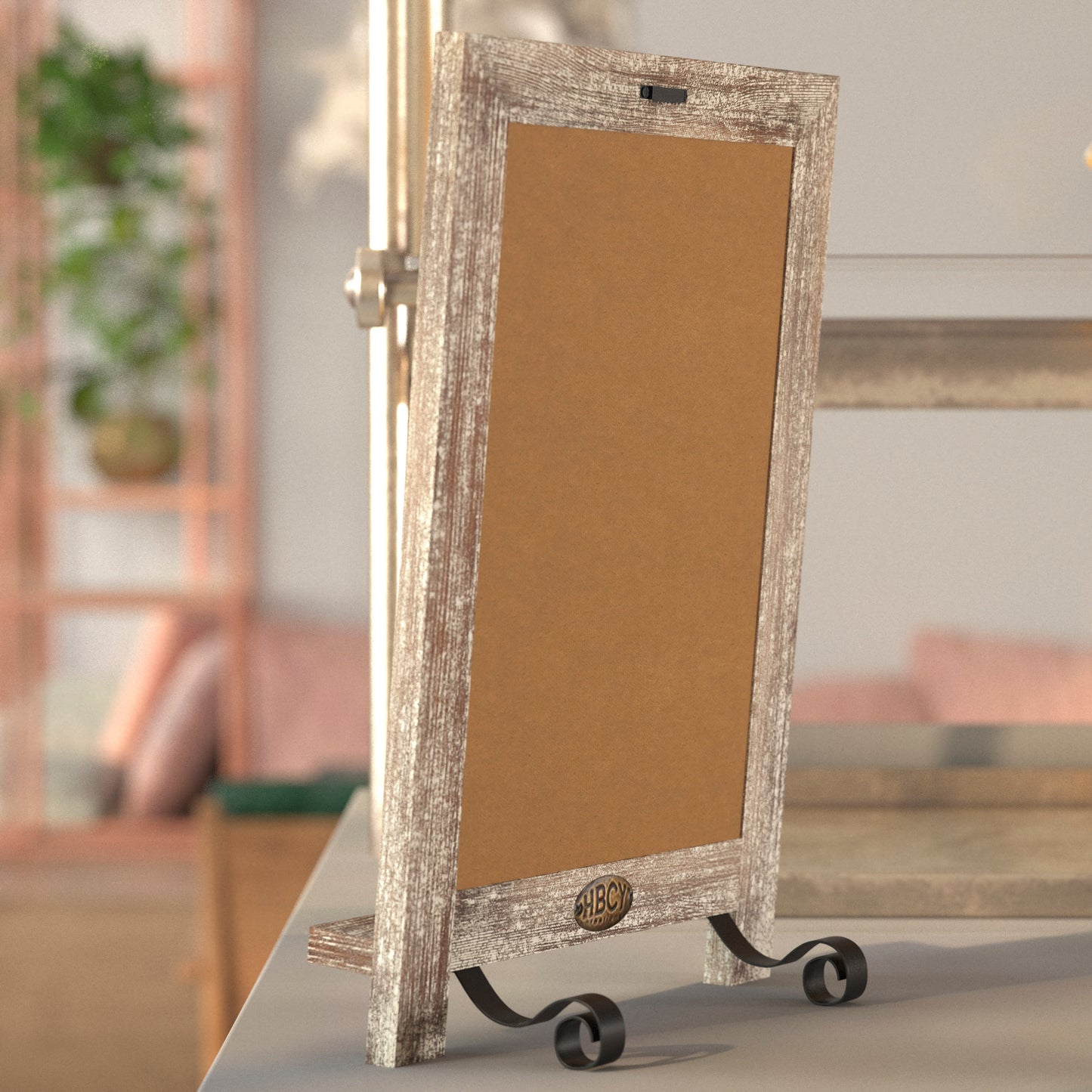 Canterbury 9.5" x 14" Weathered Tabletop Magnetic Chalkboard Sign with Metal Scrolled Legs, Hanging Wall Chalkboard, Countertop Memo Board Weathered Brown