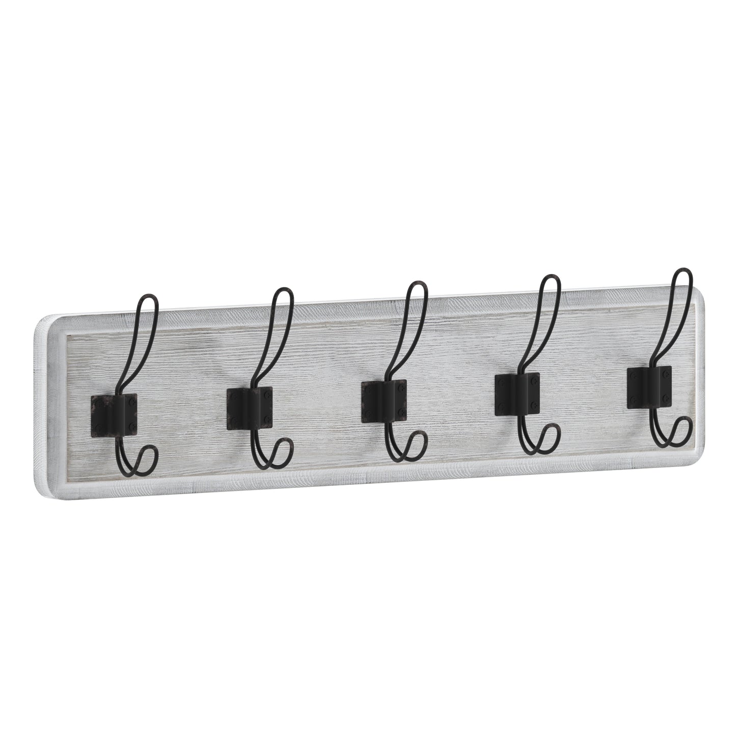 Daly Wall Mounted 24 Inch Whitewashed Solid Pine Wood Storage Rack with 5 Hooks For Entryway, Kitchen, Bathroom White Wash HFKHD-GDI-CRE8-332315-GG