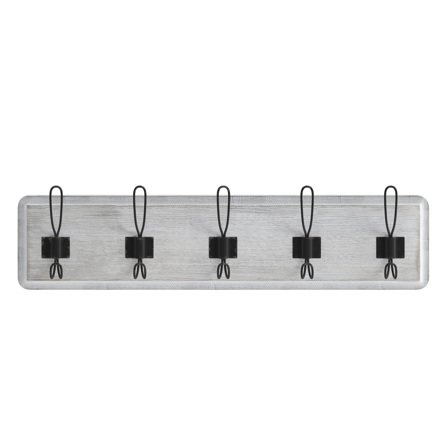 Daly Wall Mounted 24 Inch Whitewashed Solid Pine Wood Storage Rack with 5 Hooks For Entryway, Kitchen, Bathroom White Wash HFKHD-GDI-CRE8-332315-GG
