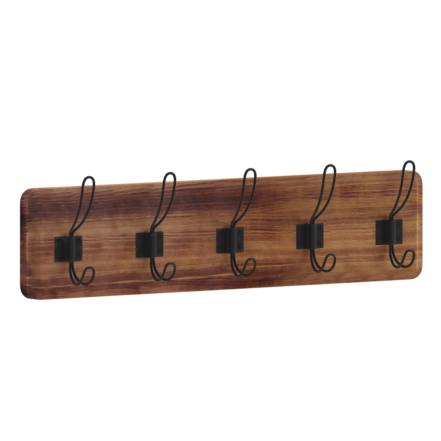 Daly Wall Mounted 24 Inch Rustic Brown Solid Pine Wood Storage Rack with 5 Hooks For Entryway, Kitchen, Bathroom Rustic Brown