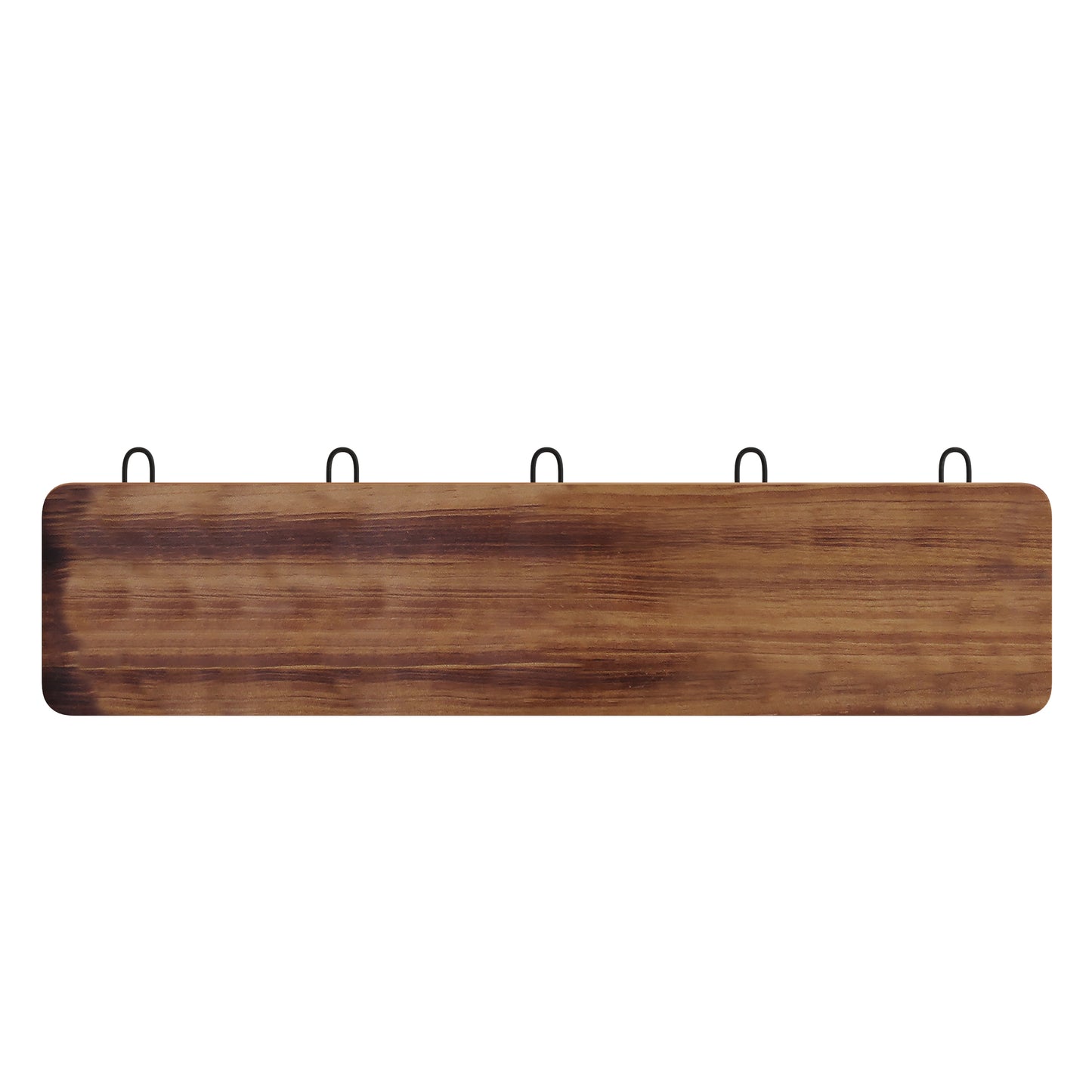 Daly Wall Mounted 24 Inch Rustic Brown Solid Pine Wood Storage Rack with 5 Hooks For Entryway, Kitchen, Bathroom Rustic Brown