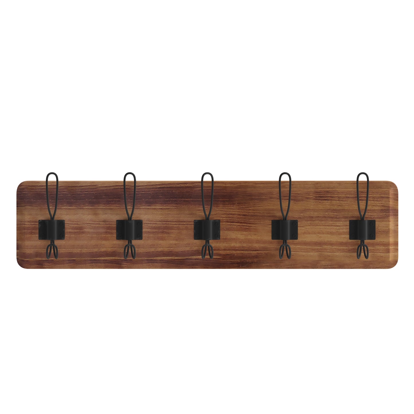 Daly Wall Mounted 24 Inch Rustic Brown Solid Pine Wood Storage Rack with 5 Hooks For Entryway, Kitchen, Bathroom Rustic Brown