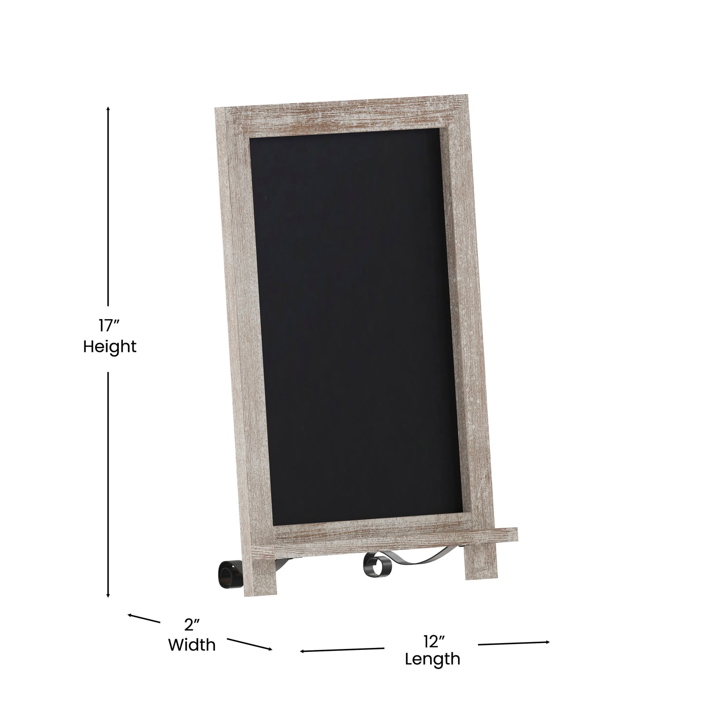 Canterbury 12" x 17" Weathered Tabletop Magnetic Chalkboard Sign with Metal Scrolled Legs, Hanging Wall Chalkboard, Countertop Memo Board Weathered Brown