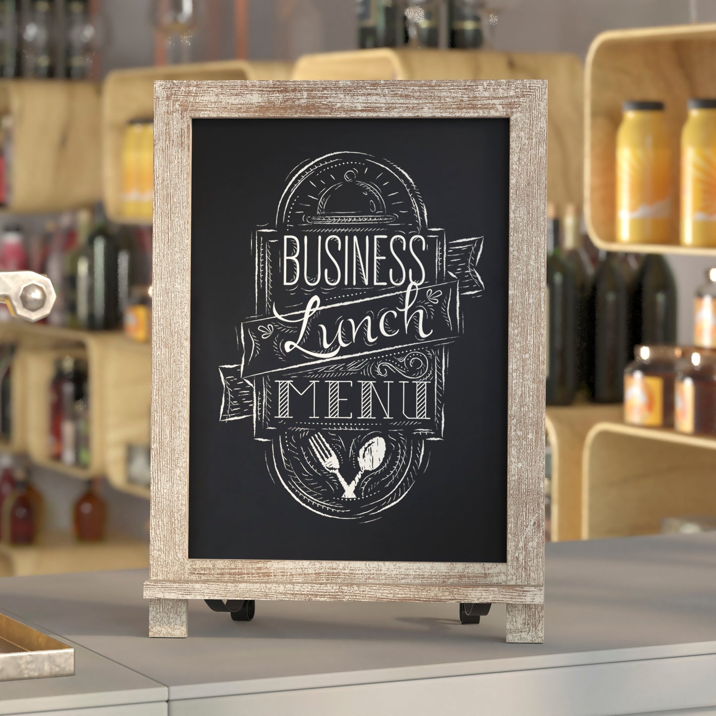 Canterbury 12" x 17" Weathered Tabletop Magnetic Chalkboard Sign with Metal Scrolled Legs, Hanging Wall Chalkboard, Countertop Memo Board Weathered Brown