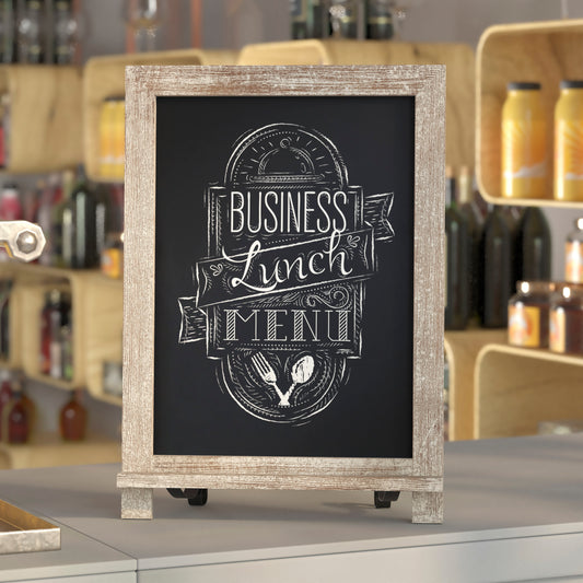 Canterbury 12" x 17" Weathered Tabletop Magnetic Chalkboard Sign with Metal Scrolled Legs, Hanging Wall Chalkboard, Countertop Memo Board Weathered Brown